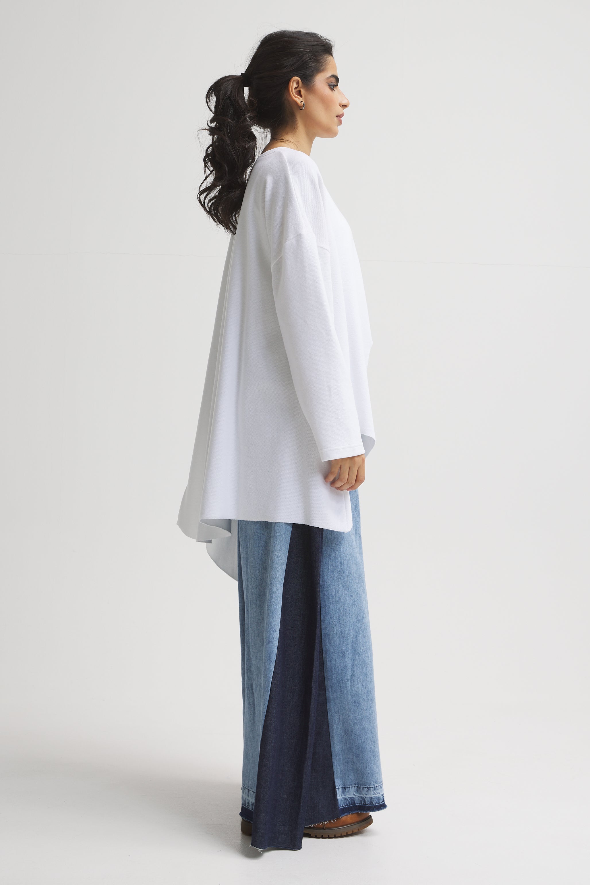 Oversize White Waves Top