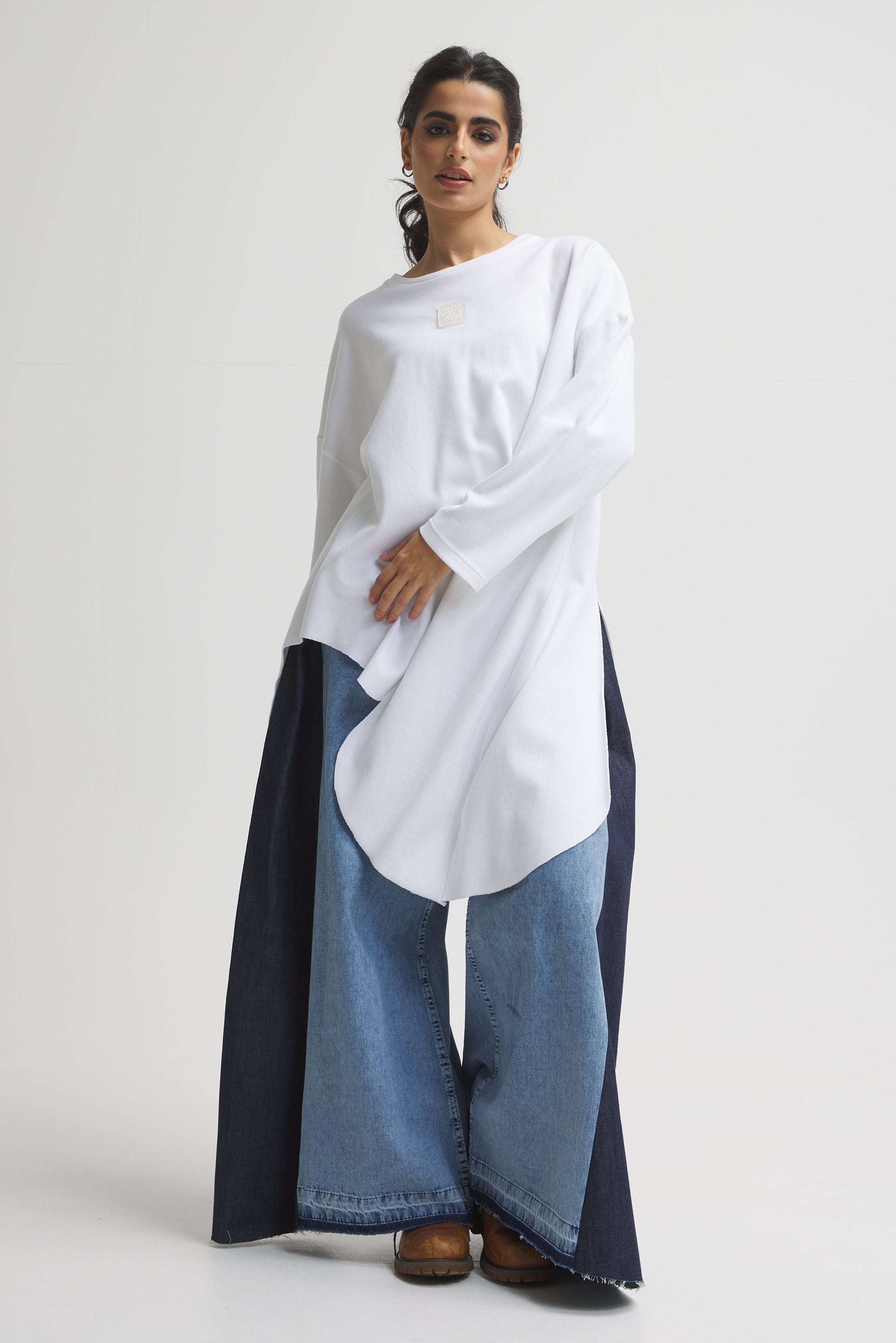 Oversize White Waves Top