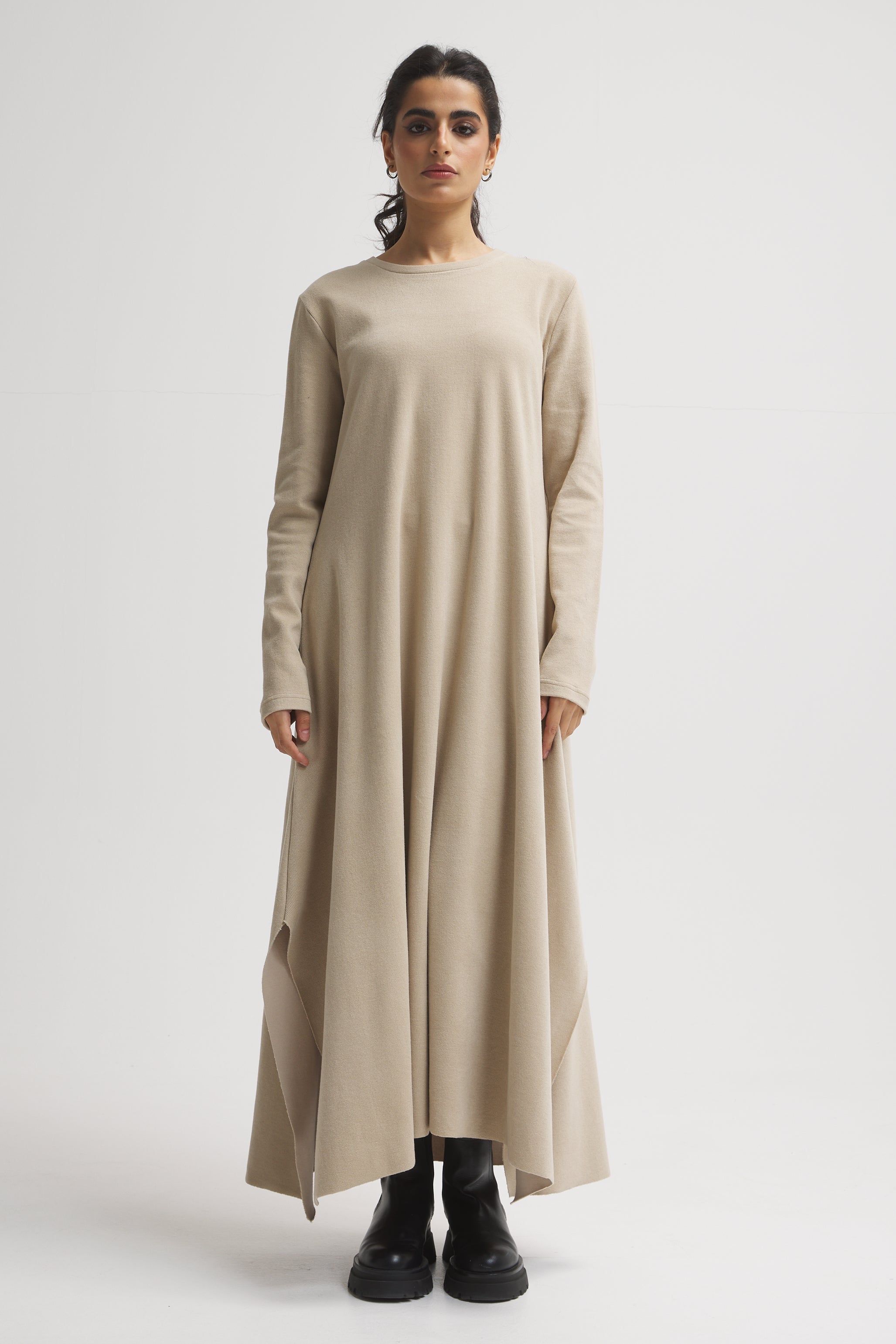 Asymmetrical Basic Dress In Beige