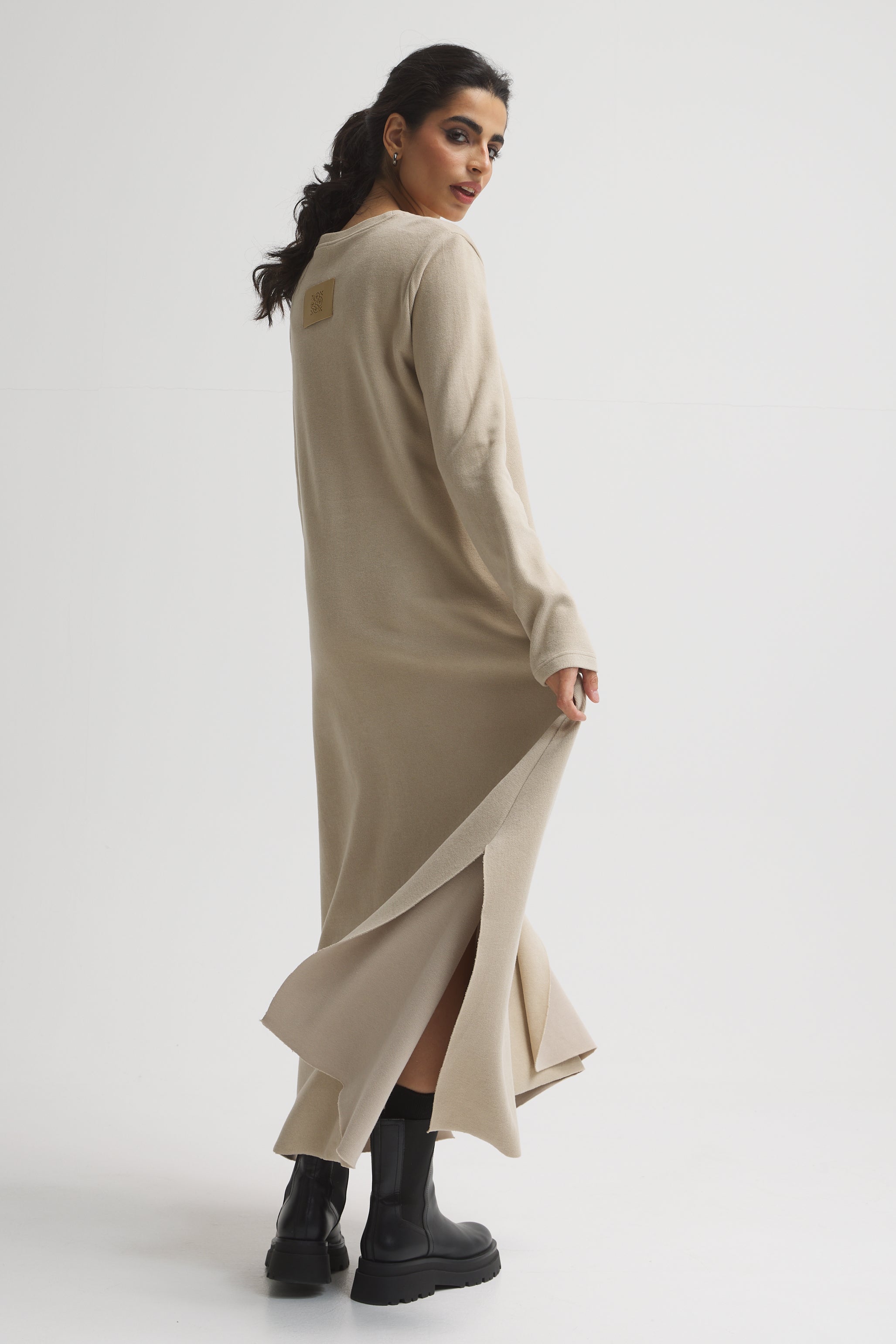 Asymmetrical Basic Dress In Beige