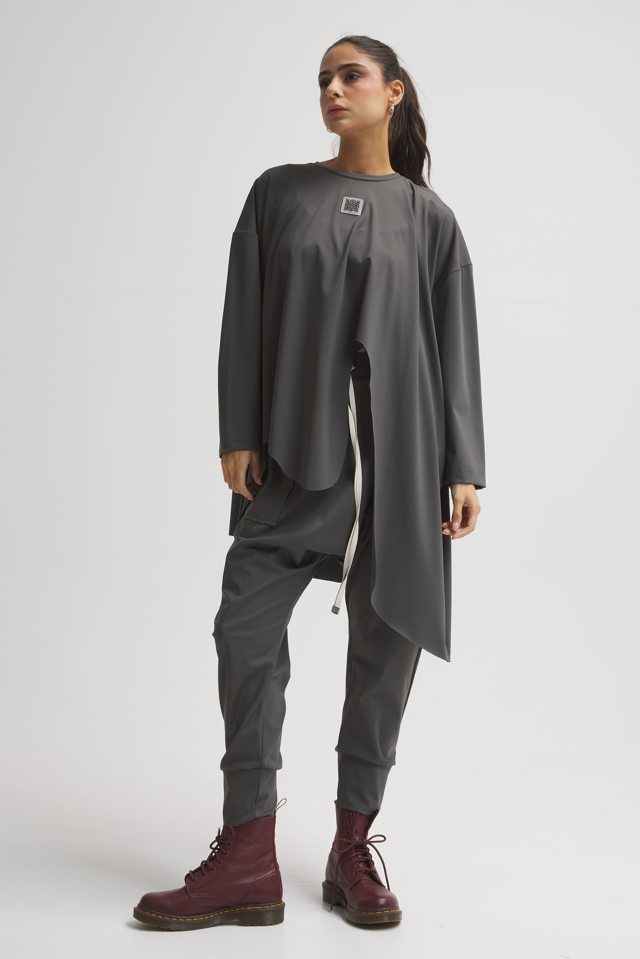 Oversize Waves Top In Dark Grey