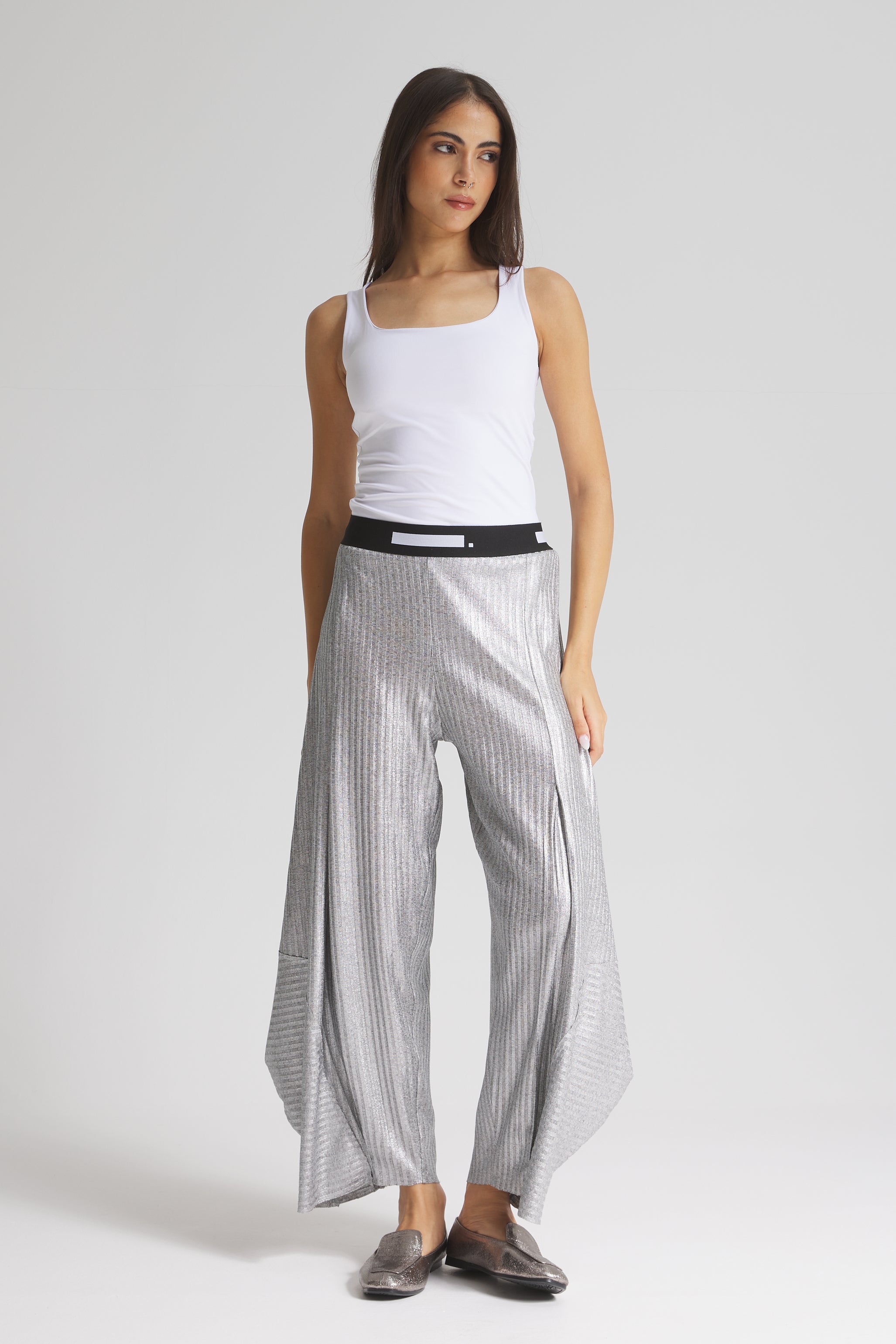 Knitted Patchwork Wide Leg In Silver