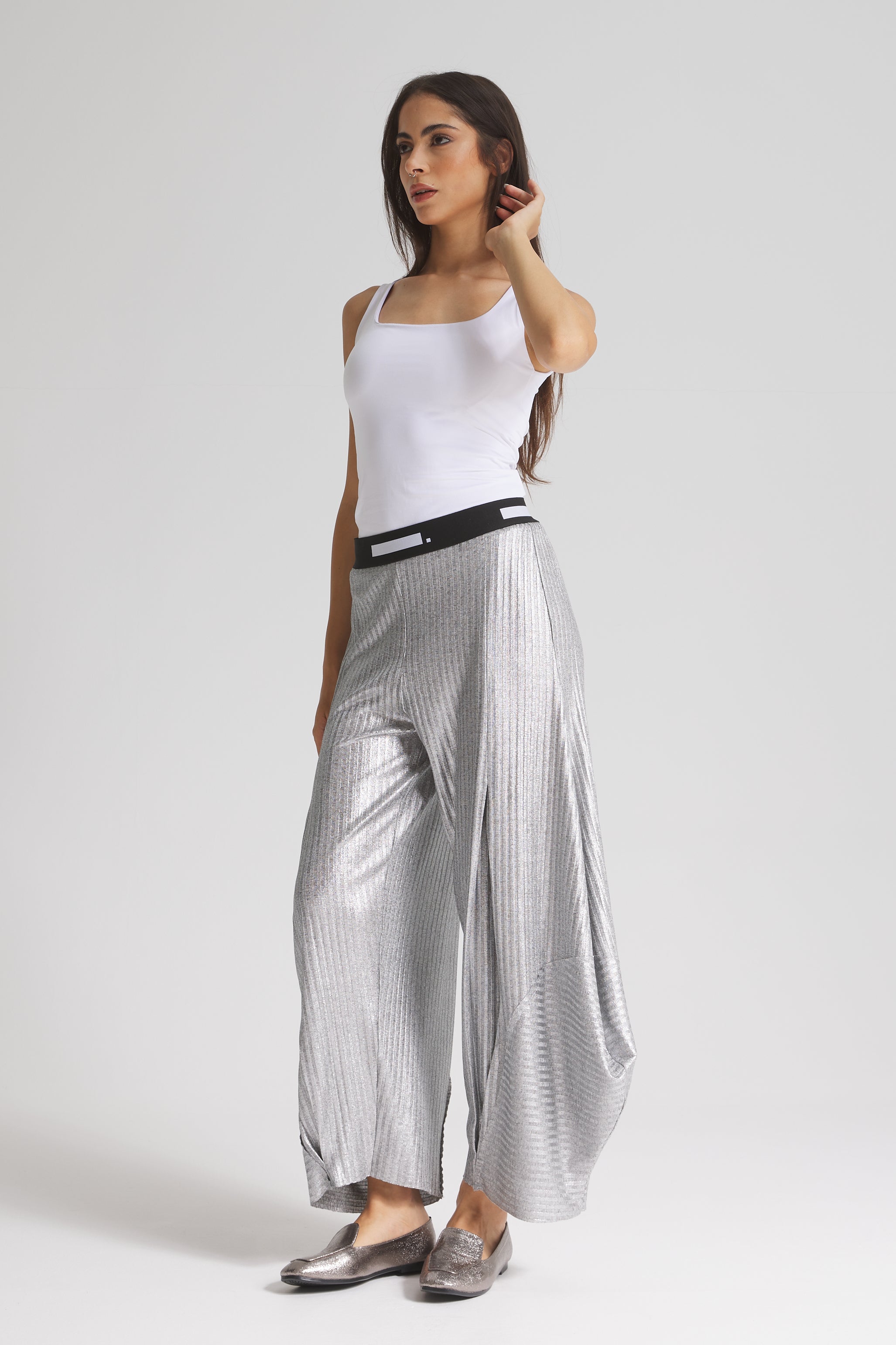 Knitted Patchwork Wide Leg In Silver