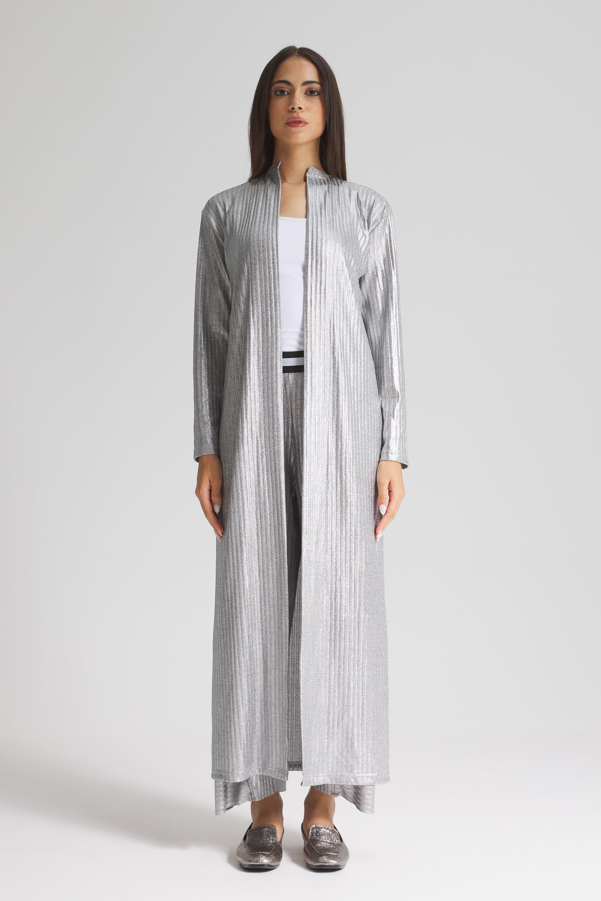 Maxi Slim Cardigan In Silver