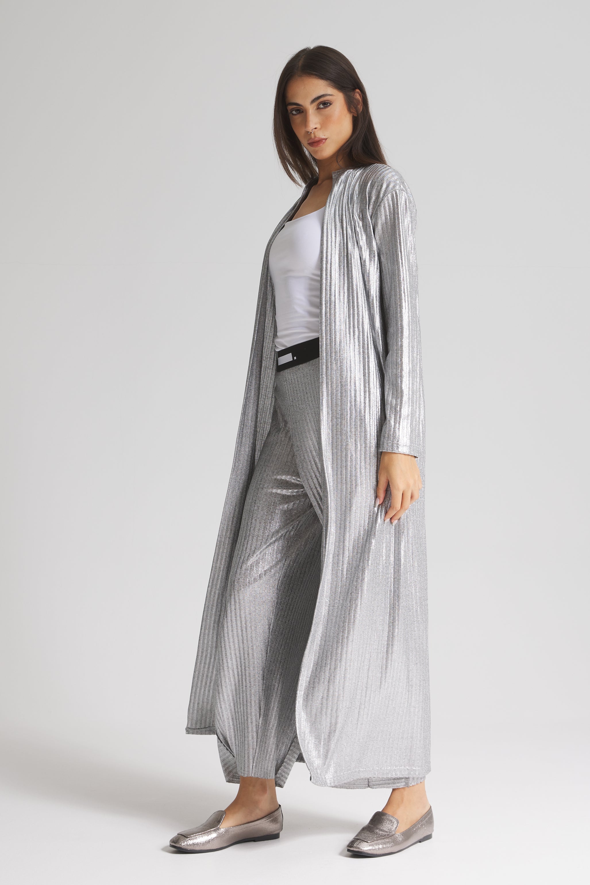 Maxi Slim Cardigan In Silver