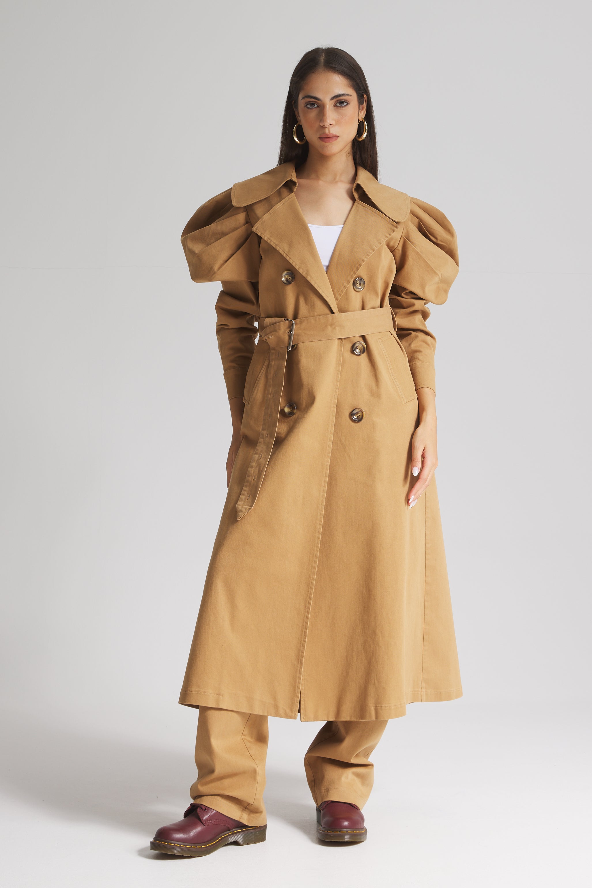 Draped Sleeves Trench Coat