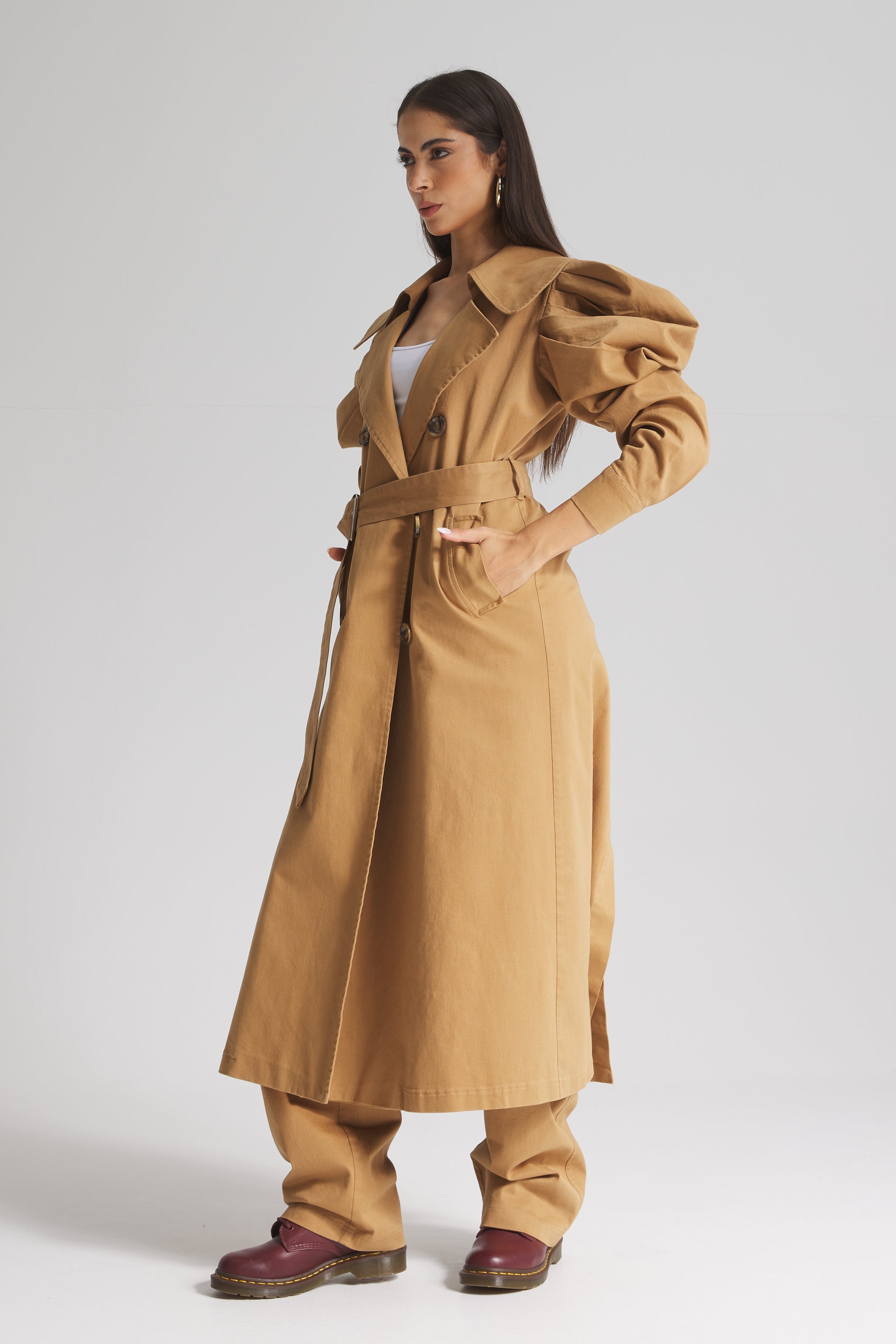 Draped Sleeves Trench Coat