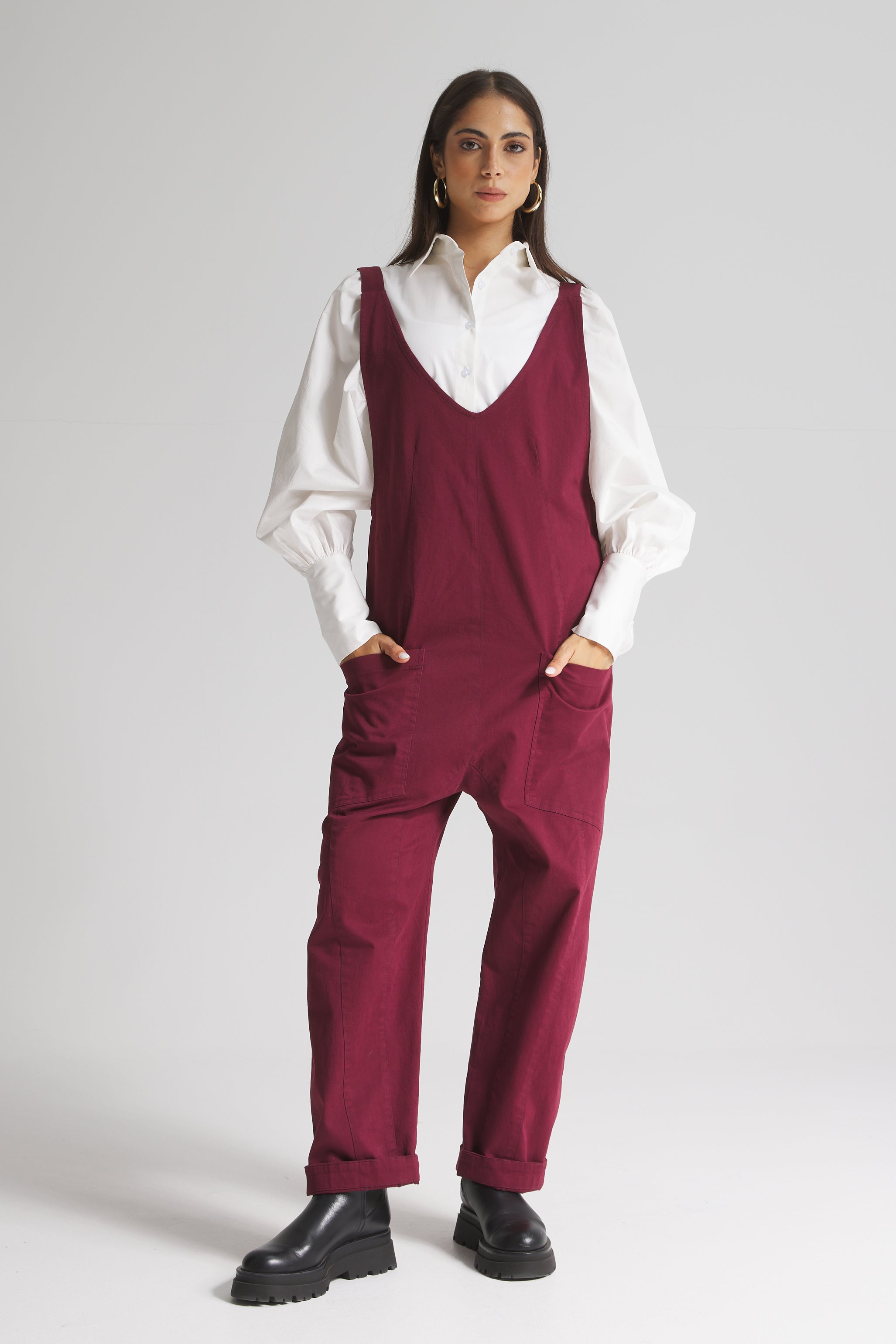 Utility Jumpsuit In Burgundy