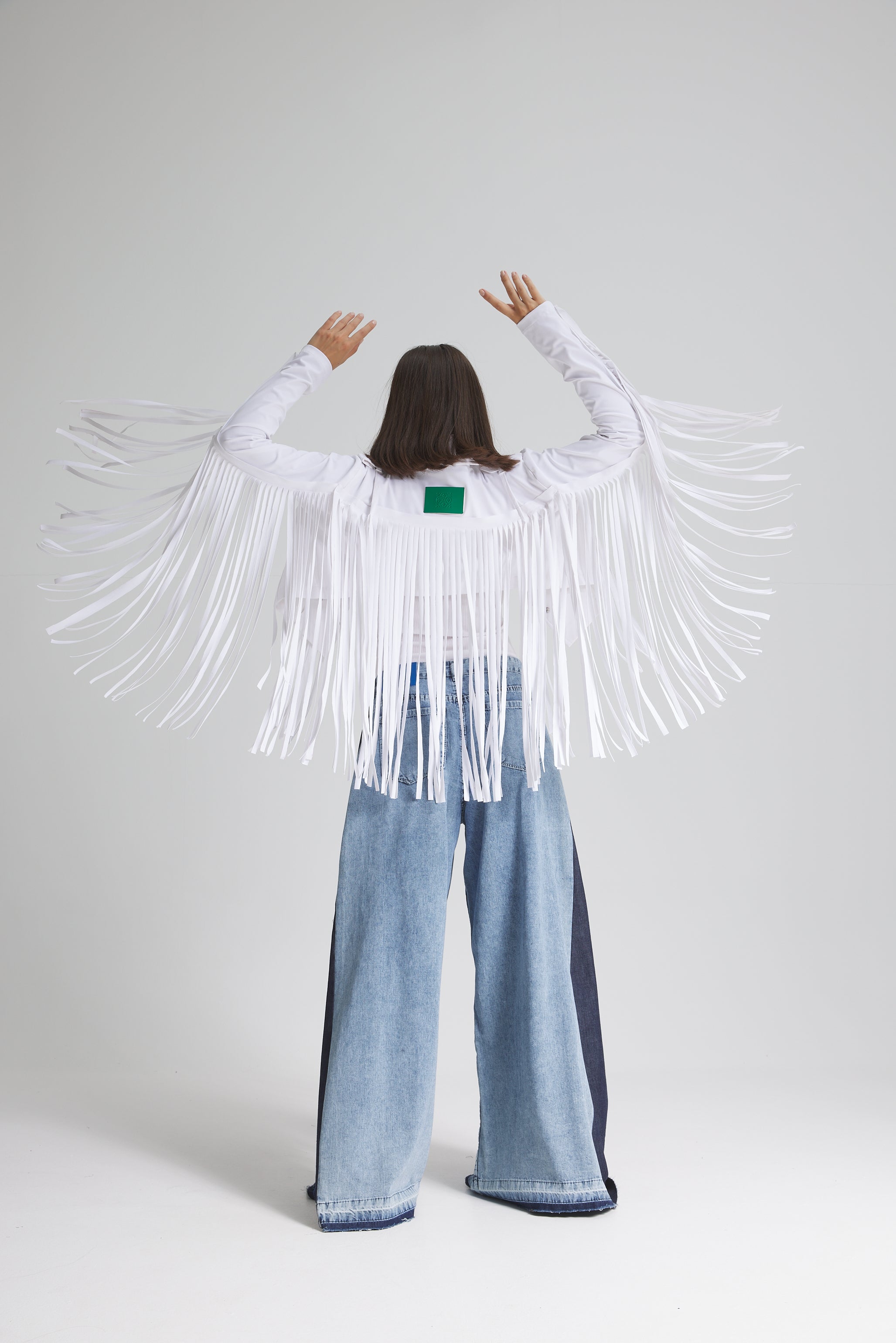 Cropped Moto Fringes White Jacket