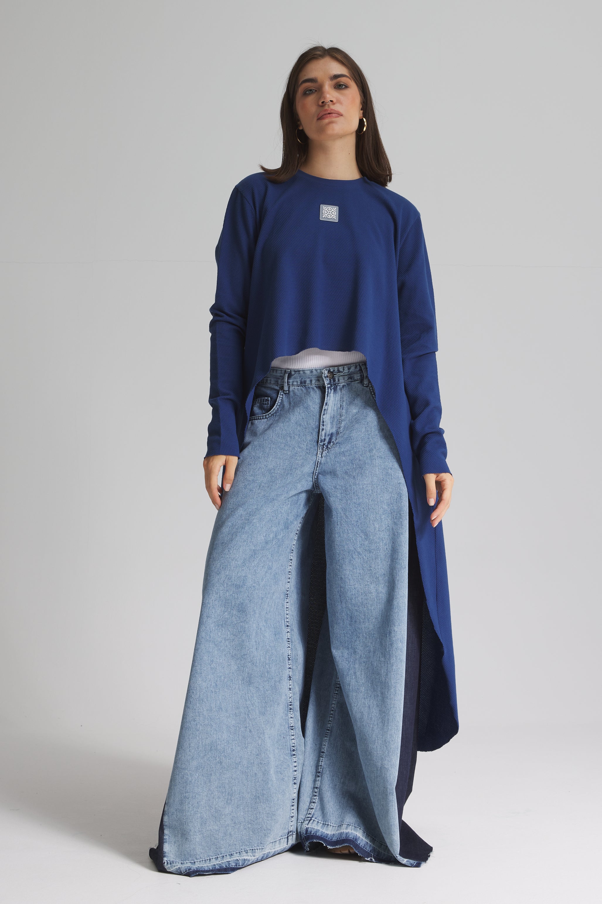 High Low Rounded Hem Top In Blue