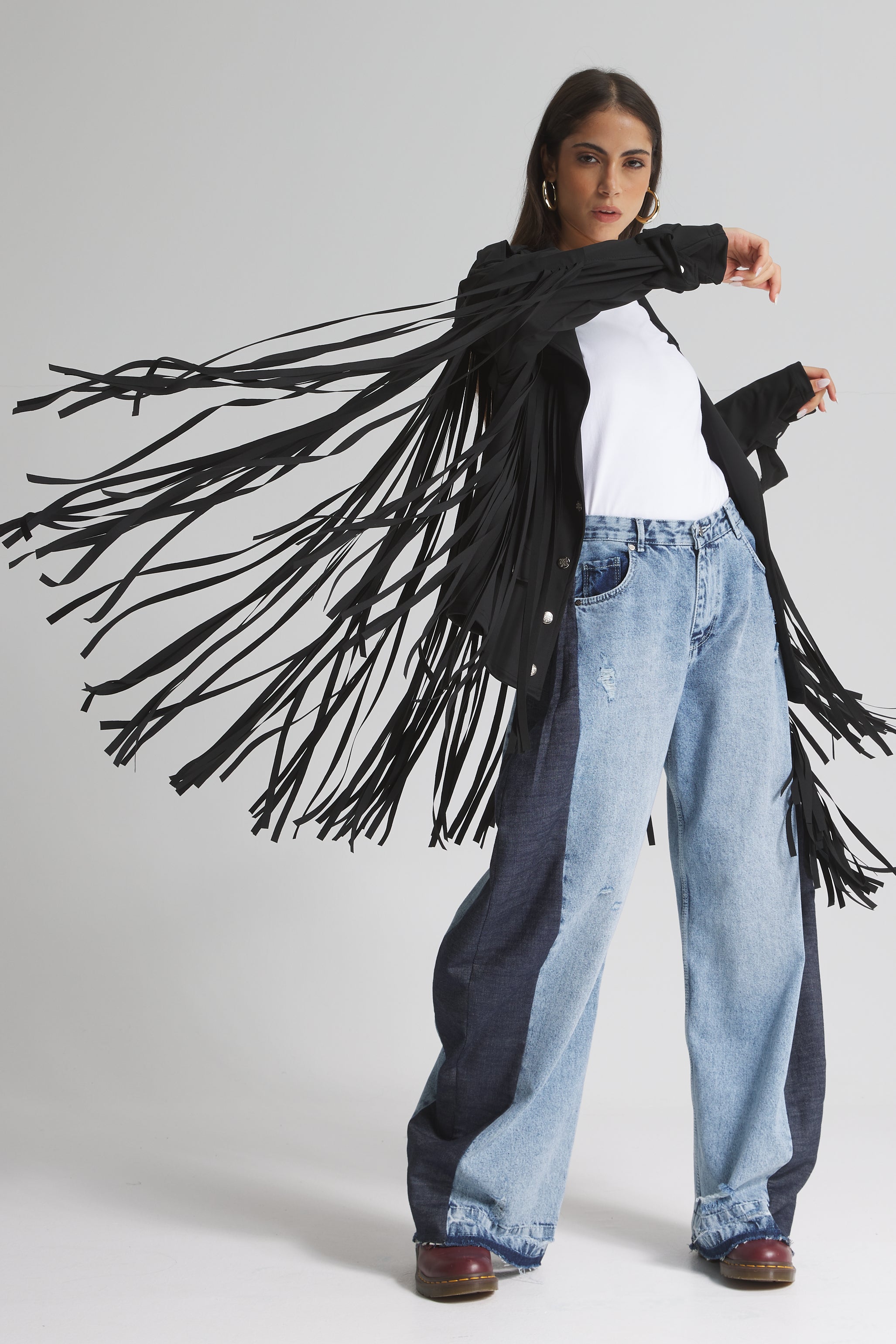 Oversize Moto Black Fringes Jacket