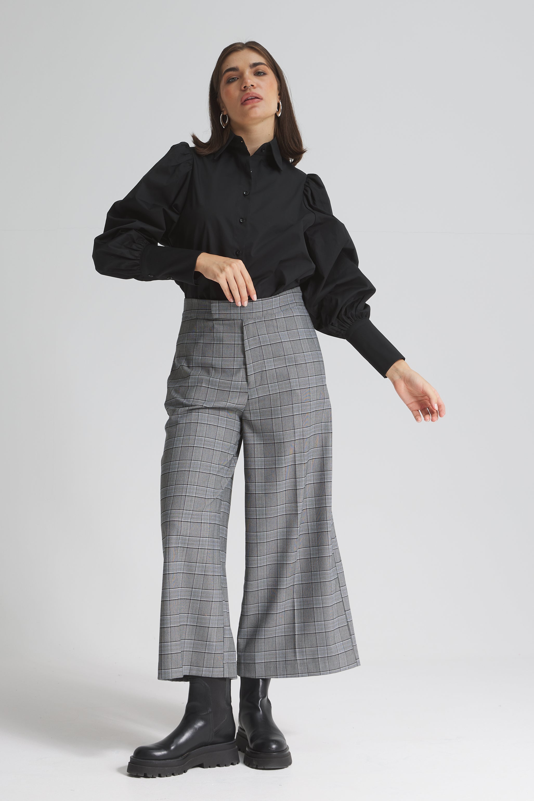 Checker Cropped Wide leg Pants