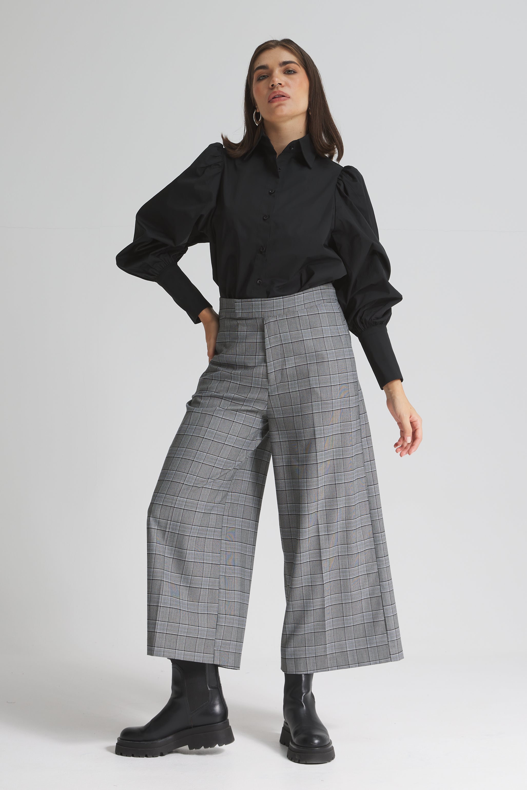 Checker Cropped Wide leg Pants