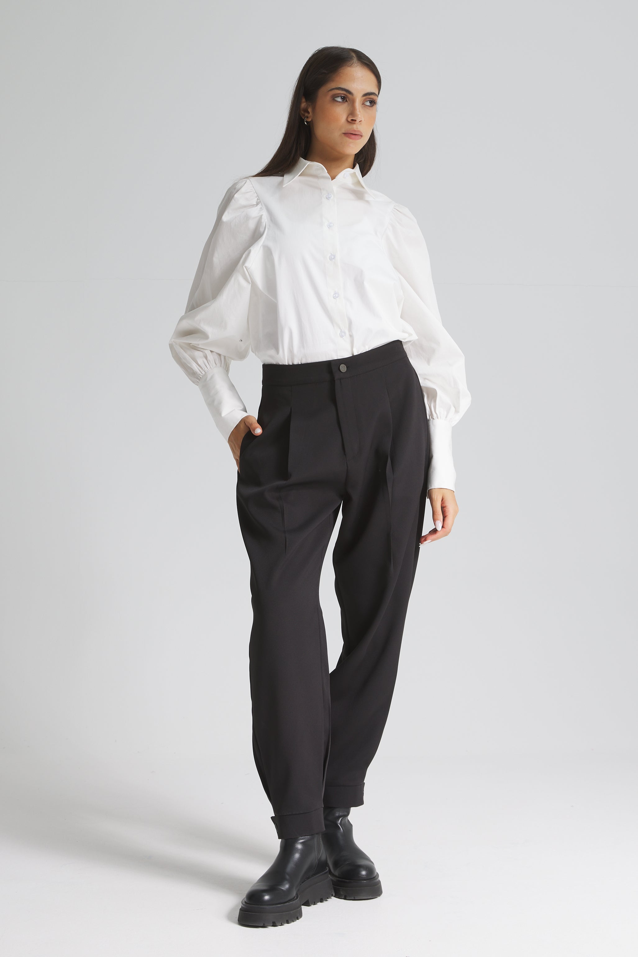 Black Classic Pants With Buttons Leg Cuffs