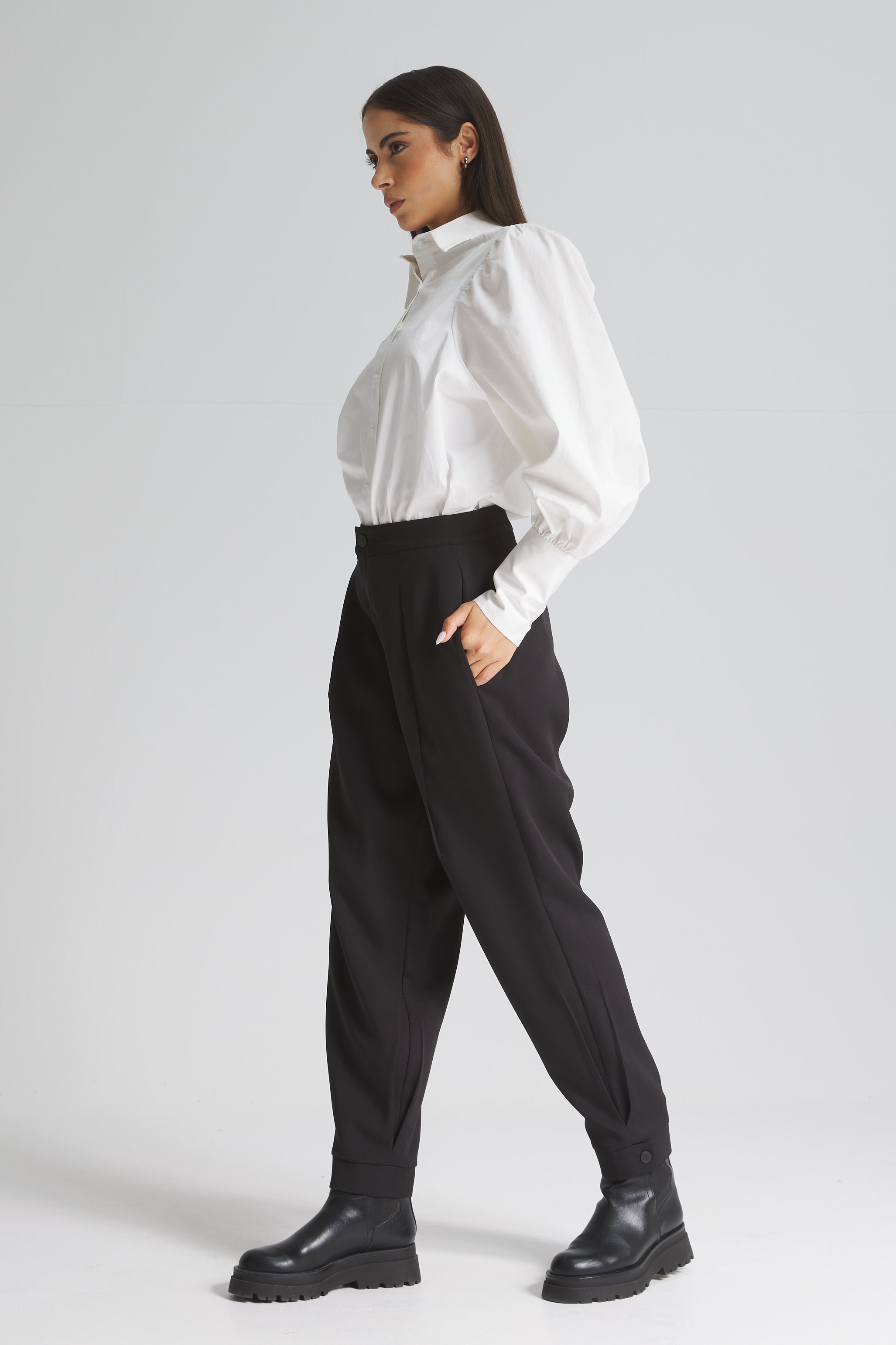 Black Classic Pants With Buttons Leg Cuffs