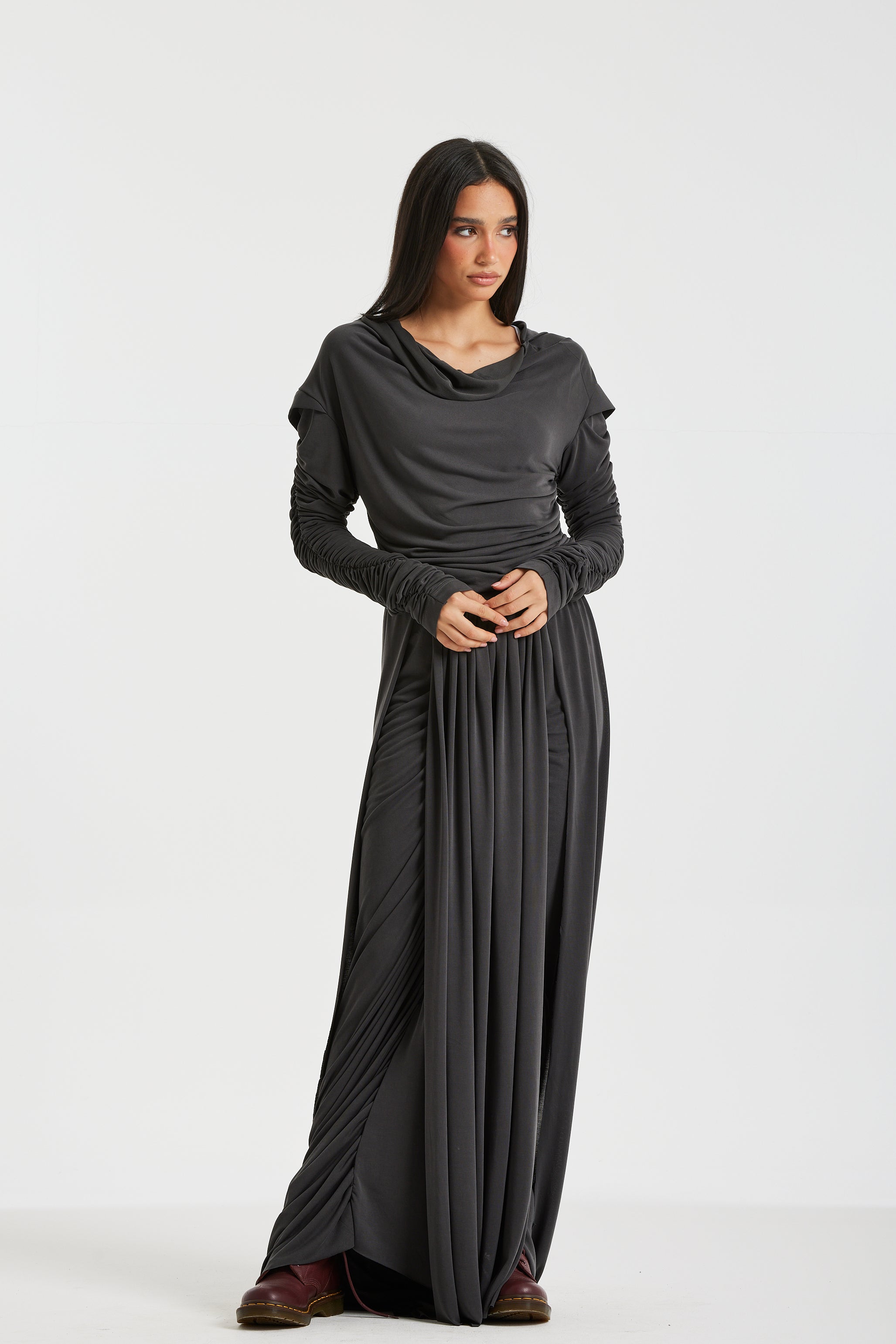 Draped Lycra Skirt In Dark Grey