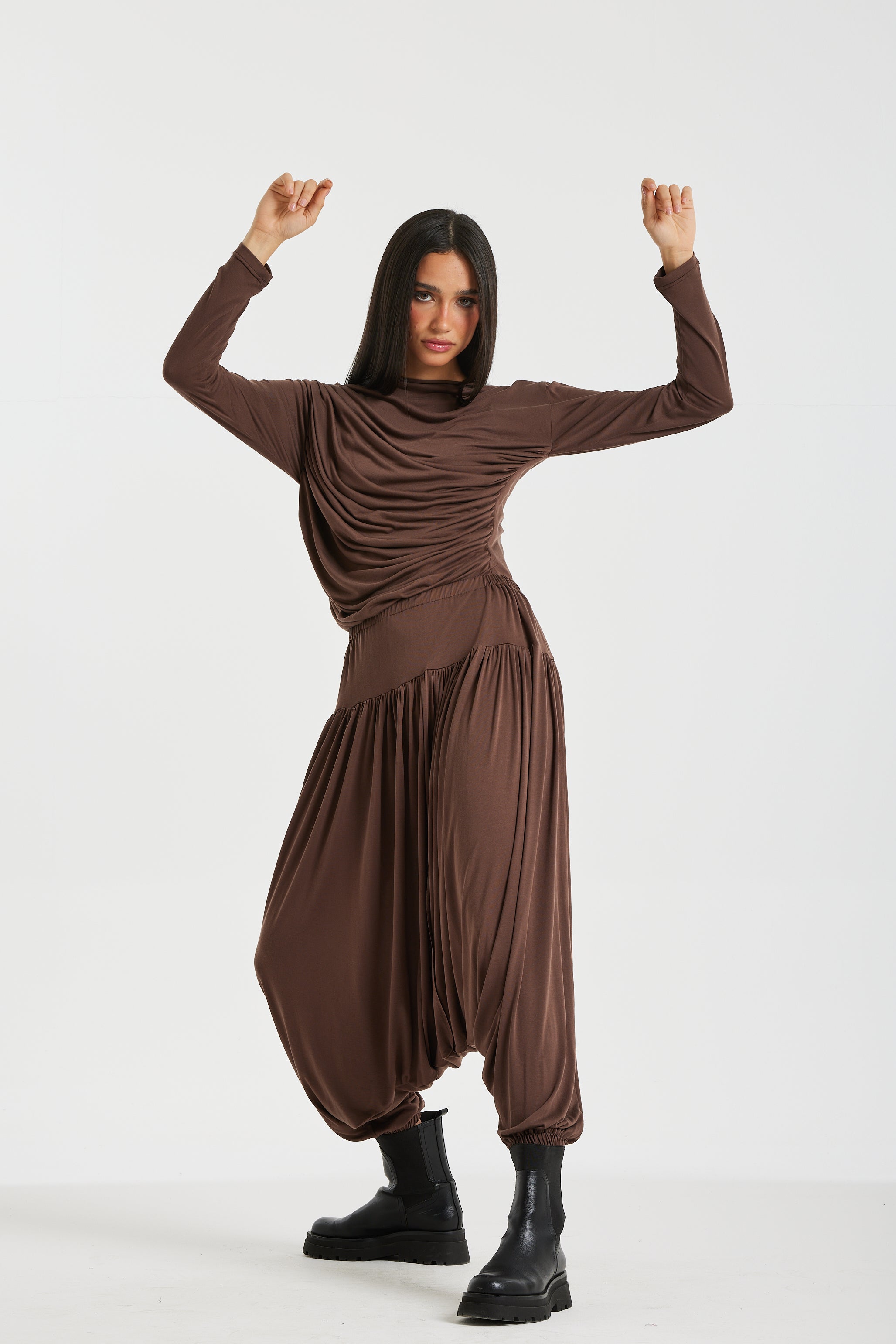 Front Draped Top In Brown