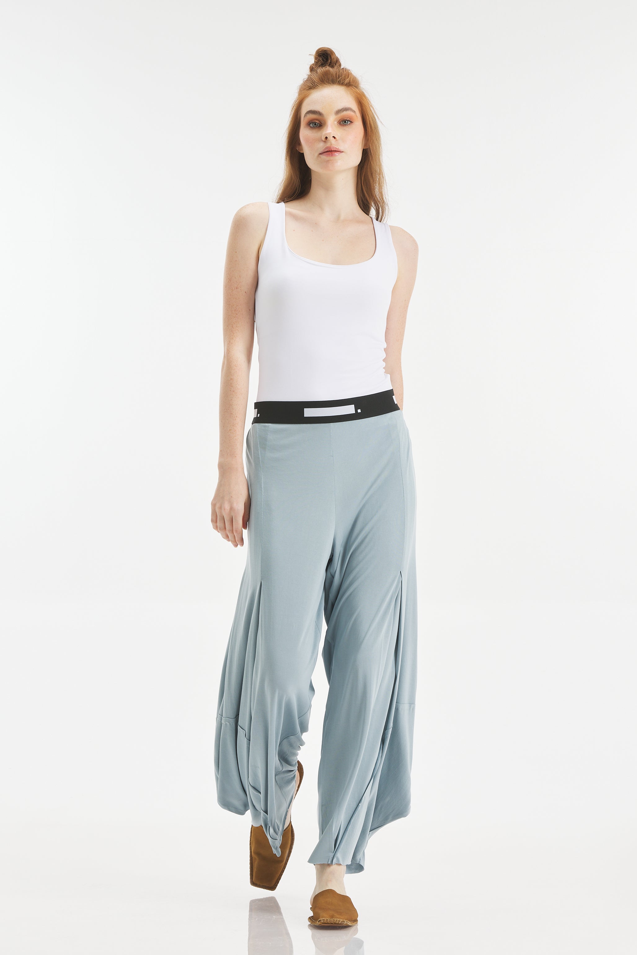 Soft Patchwork Cropped Pants In Blue