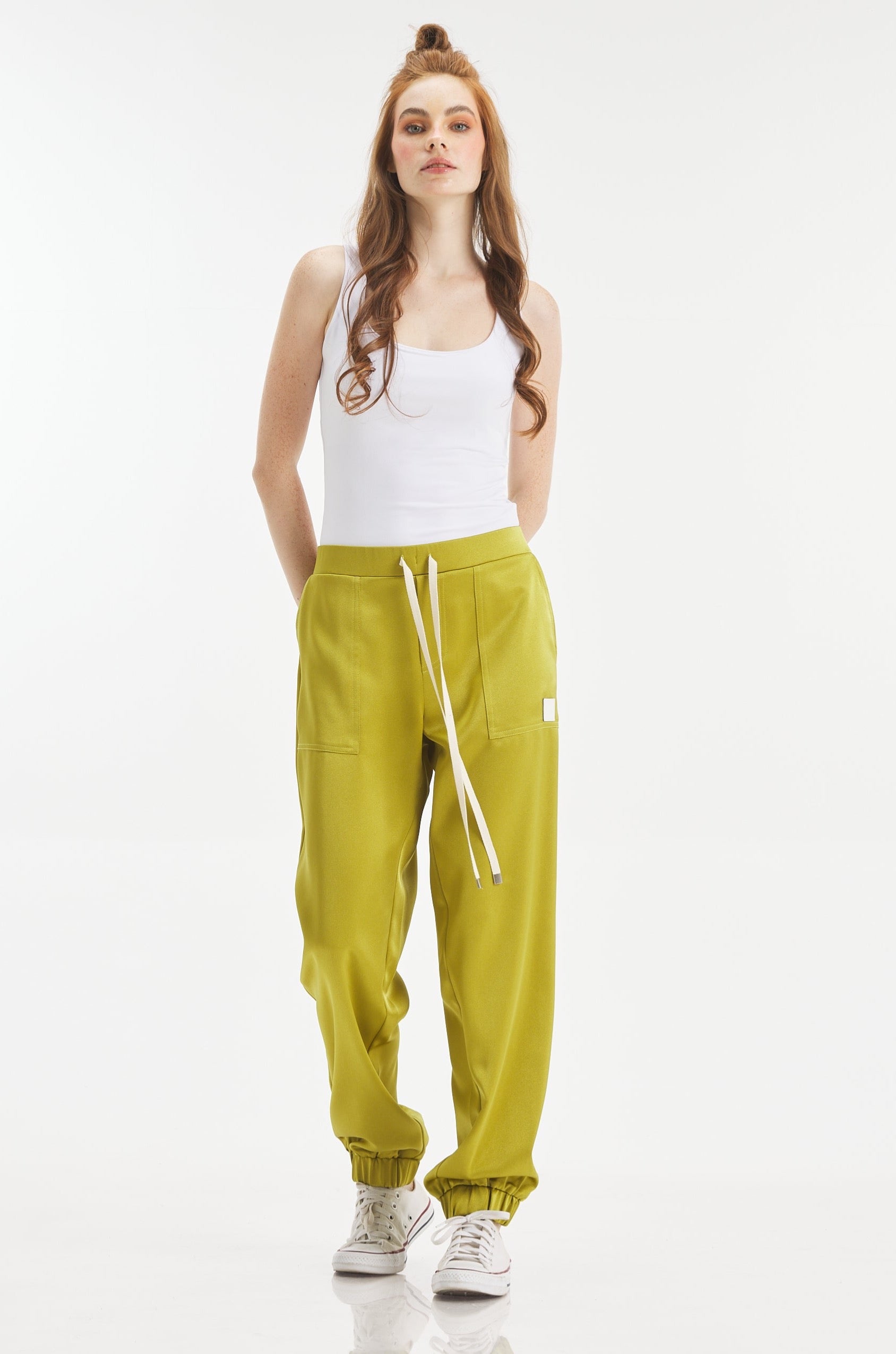 Satin Jogger In Apple Green