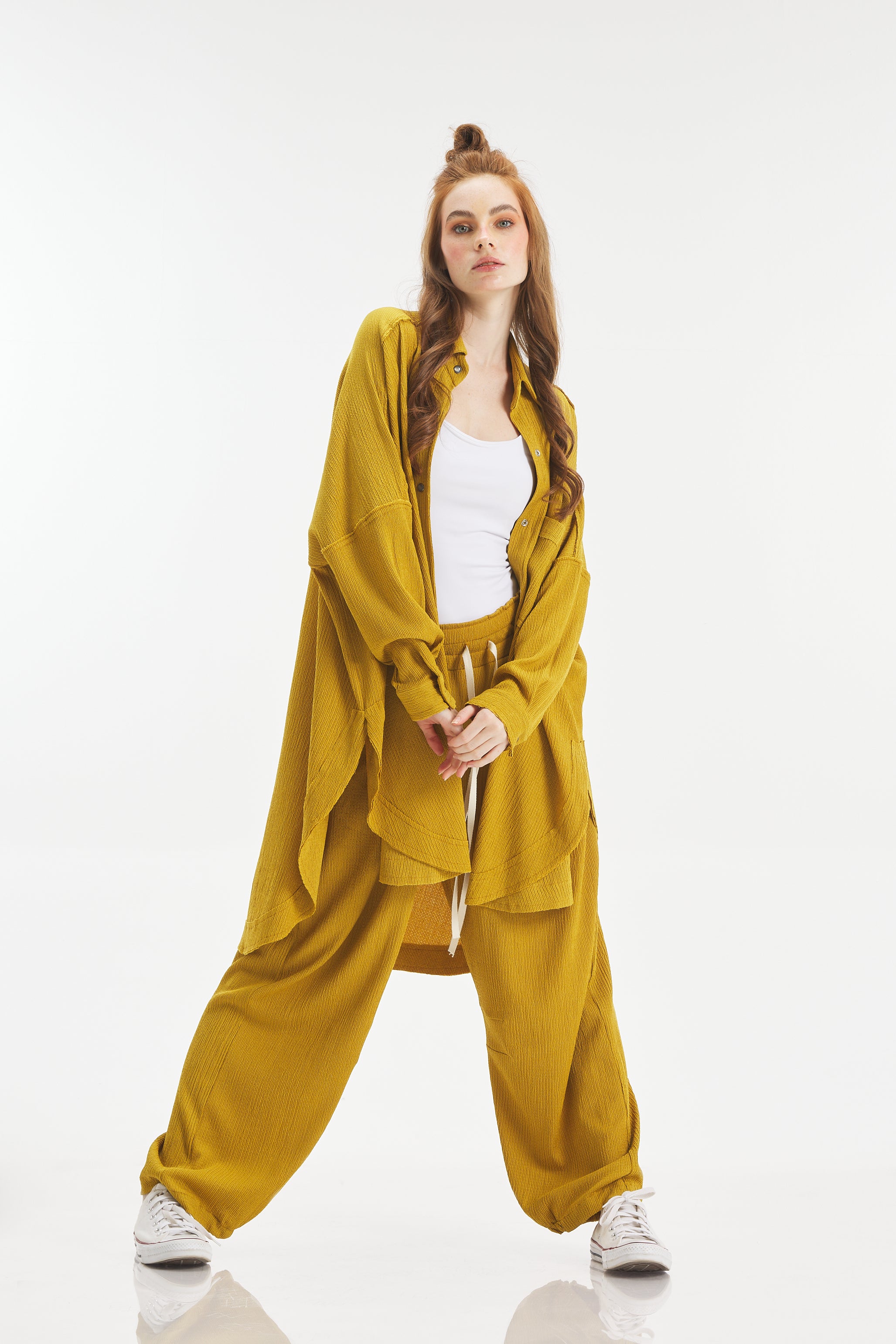 Crushed Oversize Shirt In Mustard