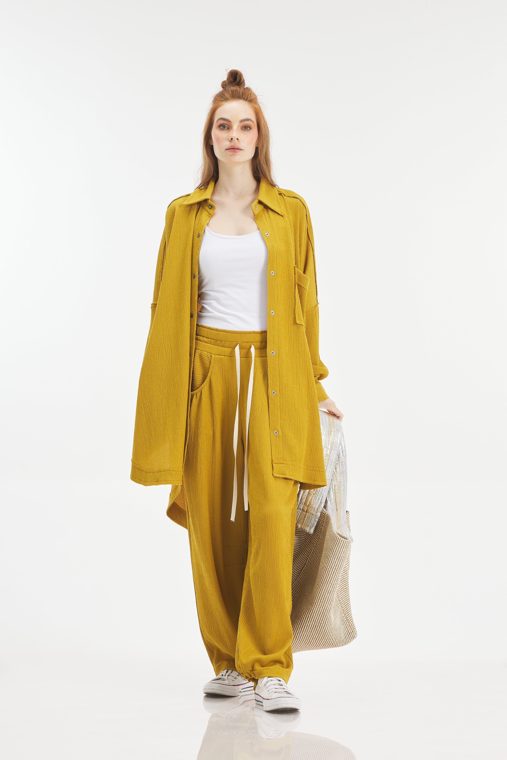 Crushed Oversize Shirt In Mustard