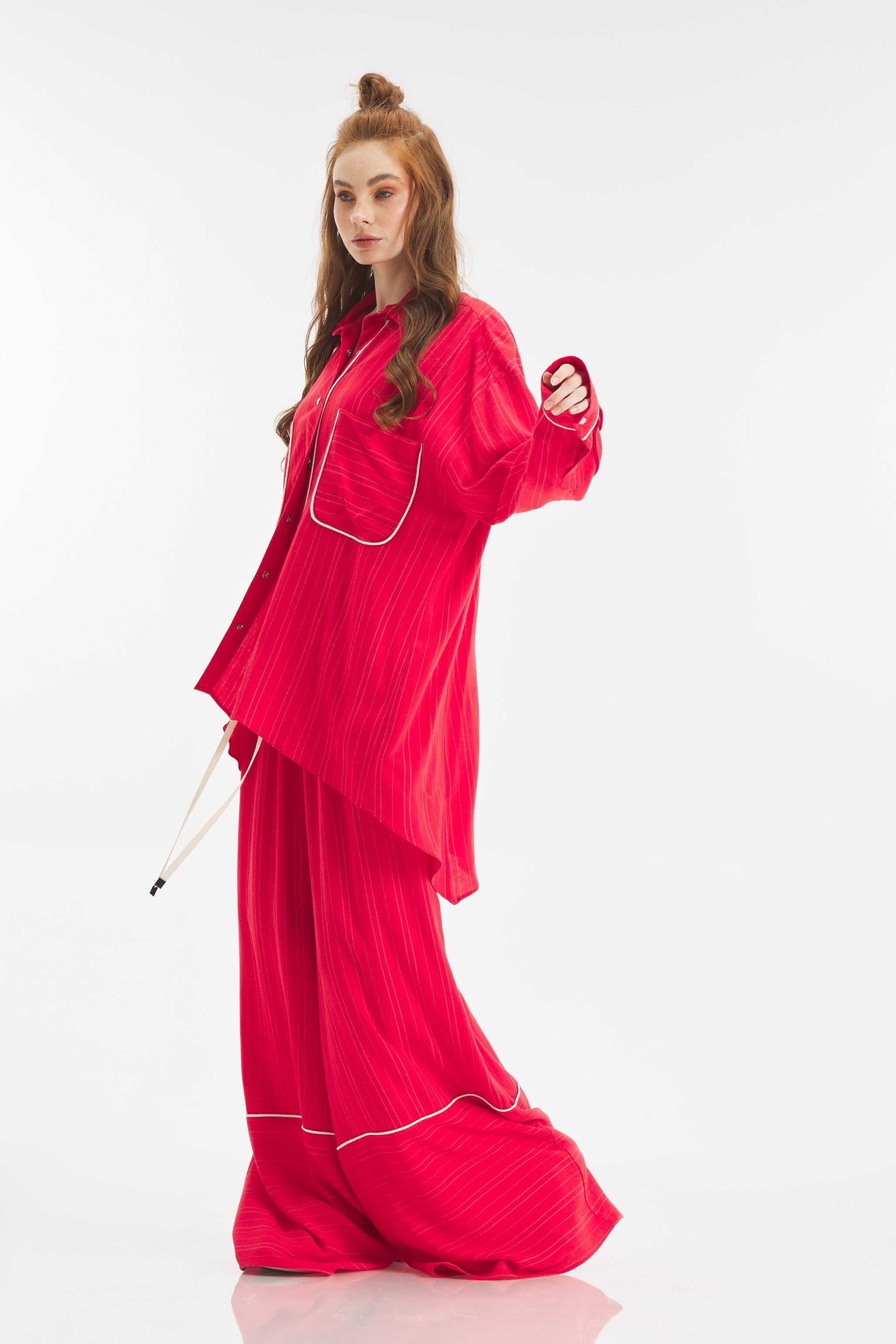 Asymmetrical Striped Red Shirt