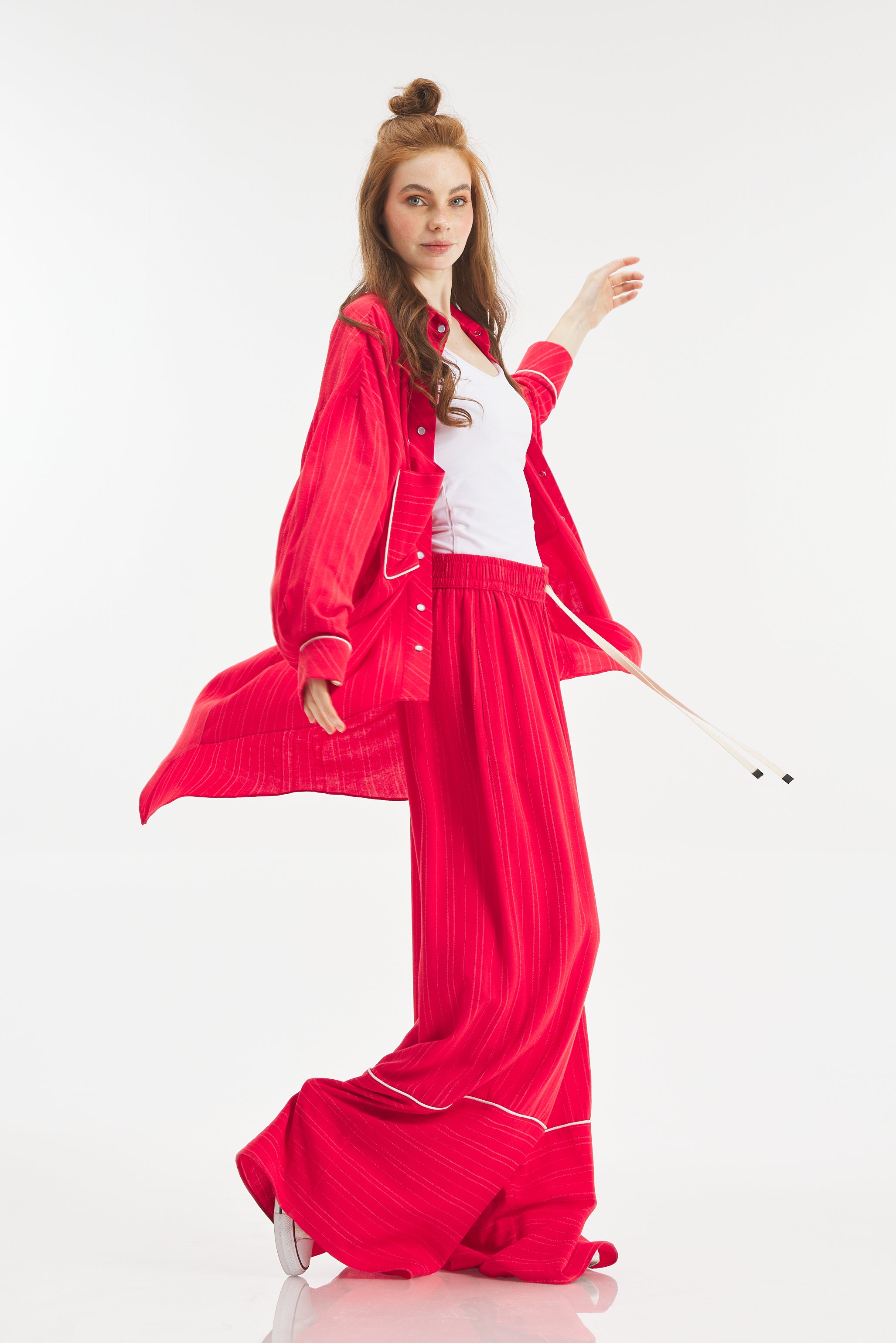 Asymmetrical Striped Red Shirt