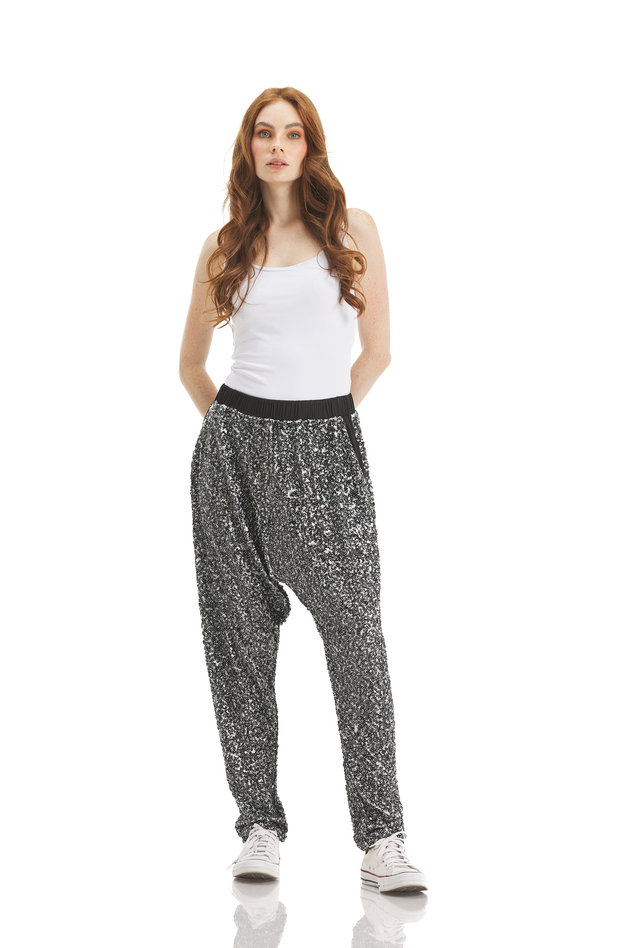 Low crotch sequin pants