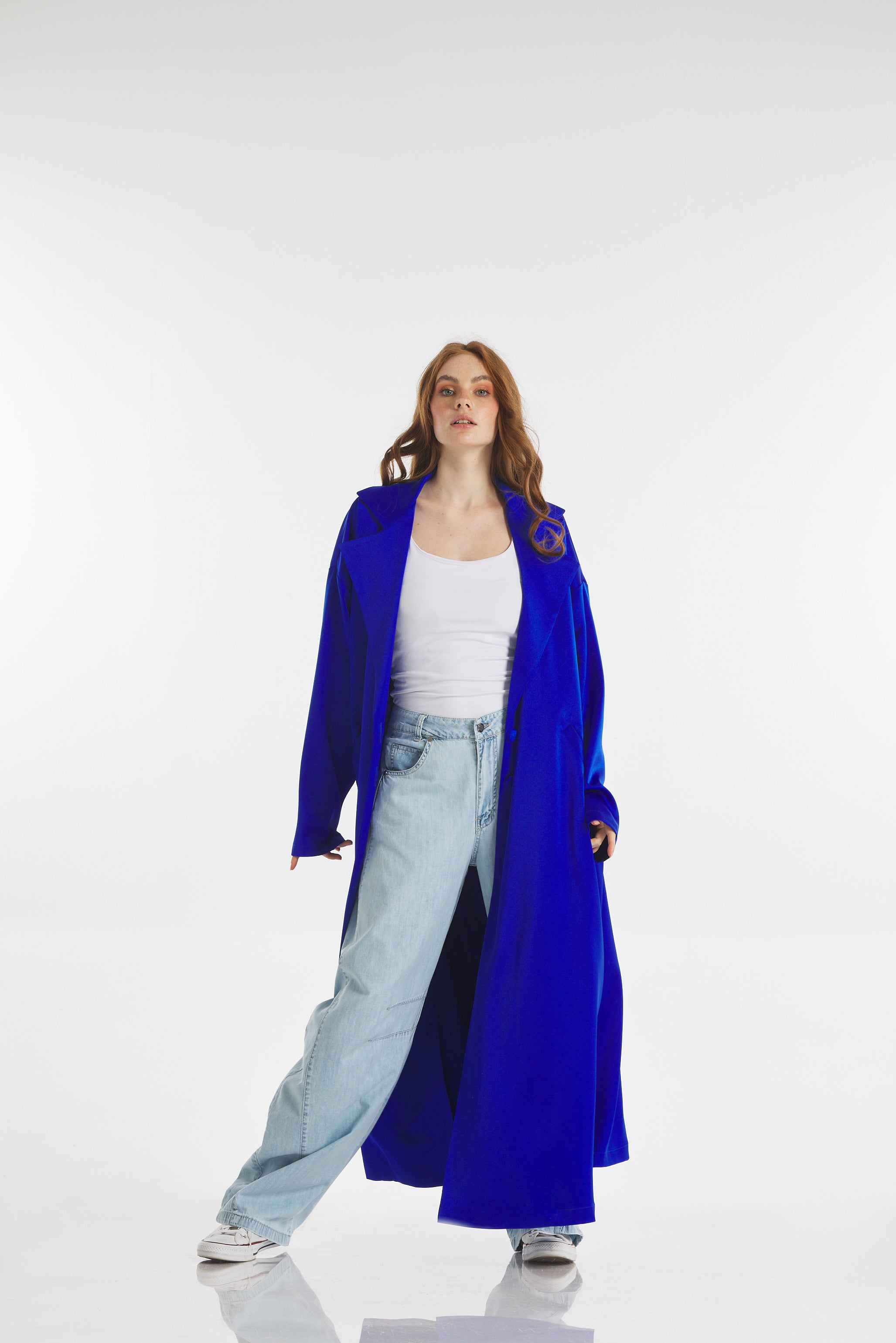 Satin Maxi Blazer In Blue