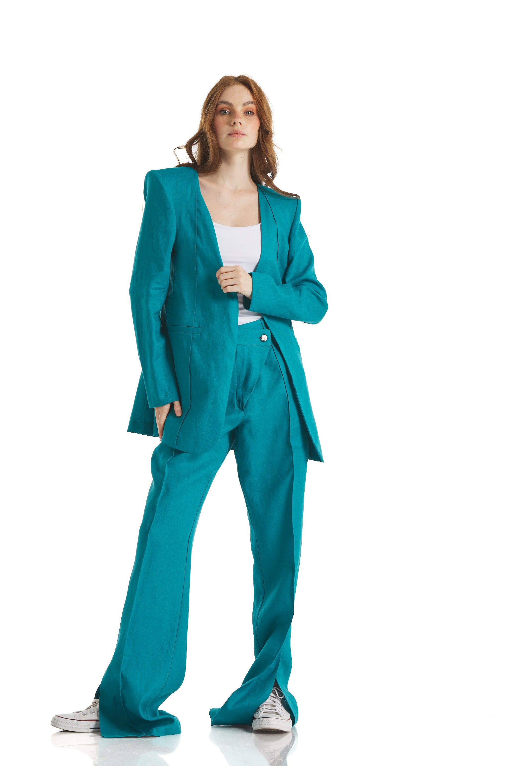 Aqua front lines linen blazer
