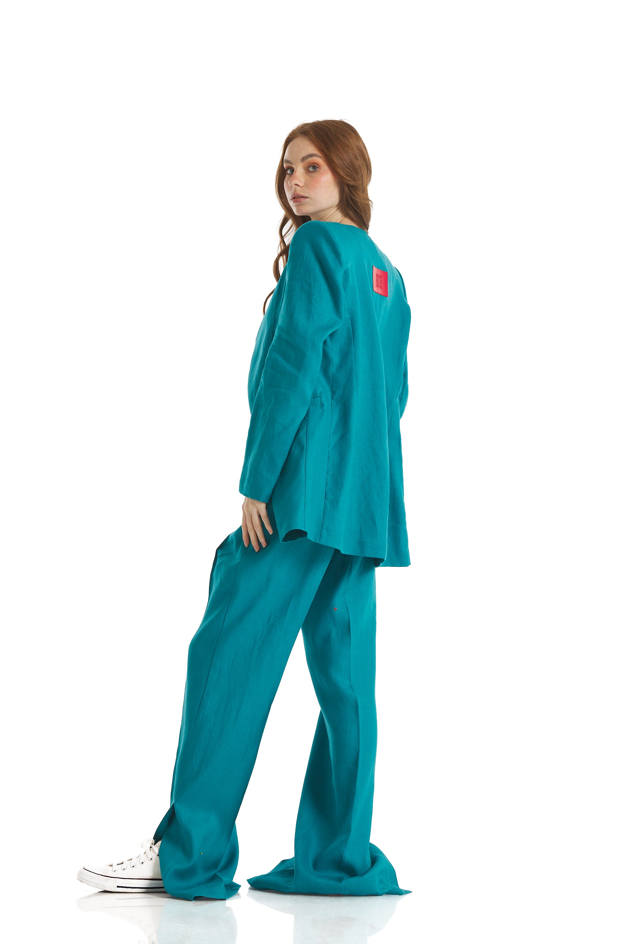 Aqua front lines linen blazer