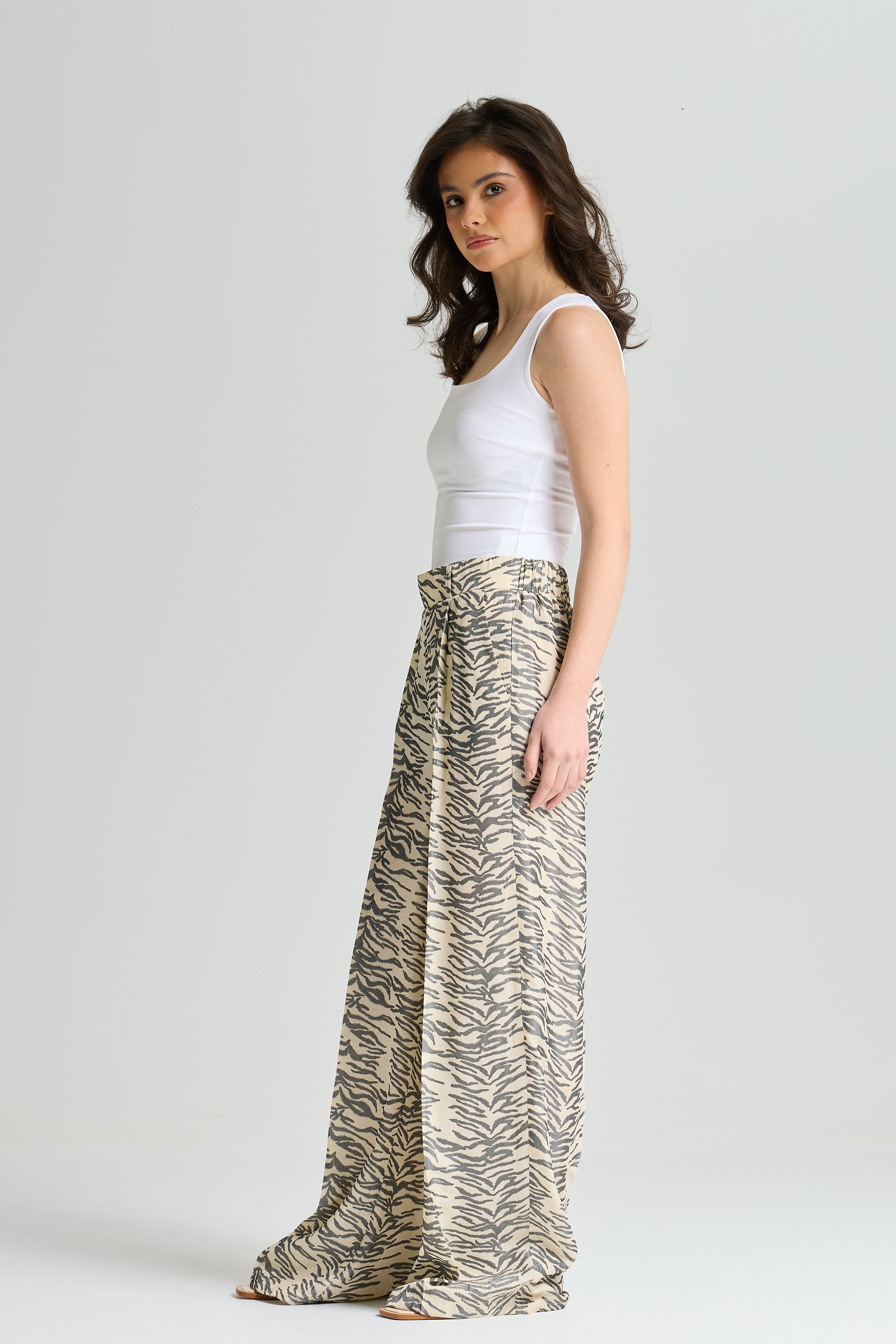 White Zebra Elastic Wide Leg Pants