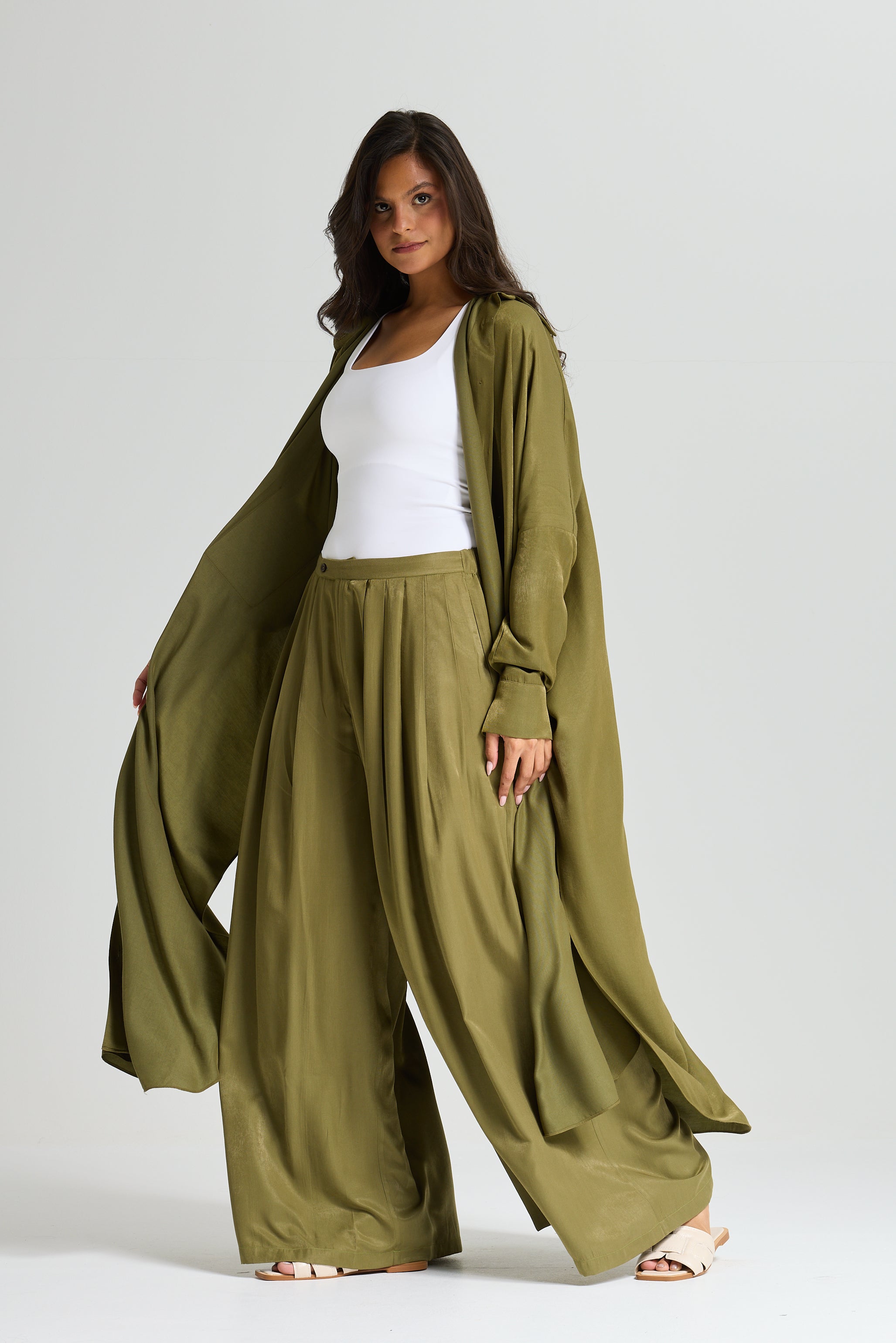 Long Shirt Dress In Olive