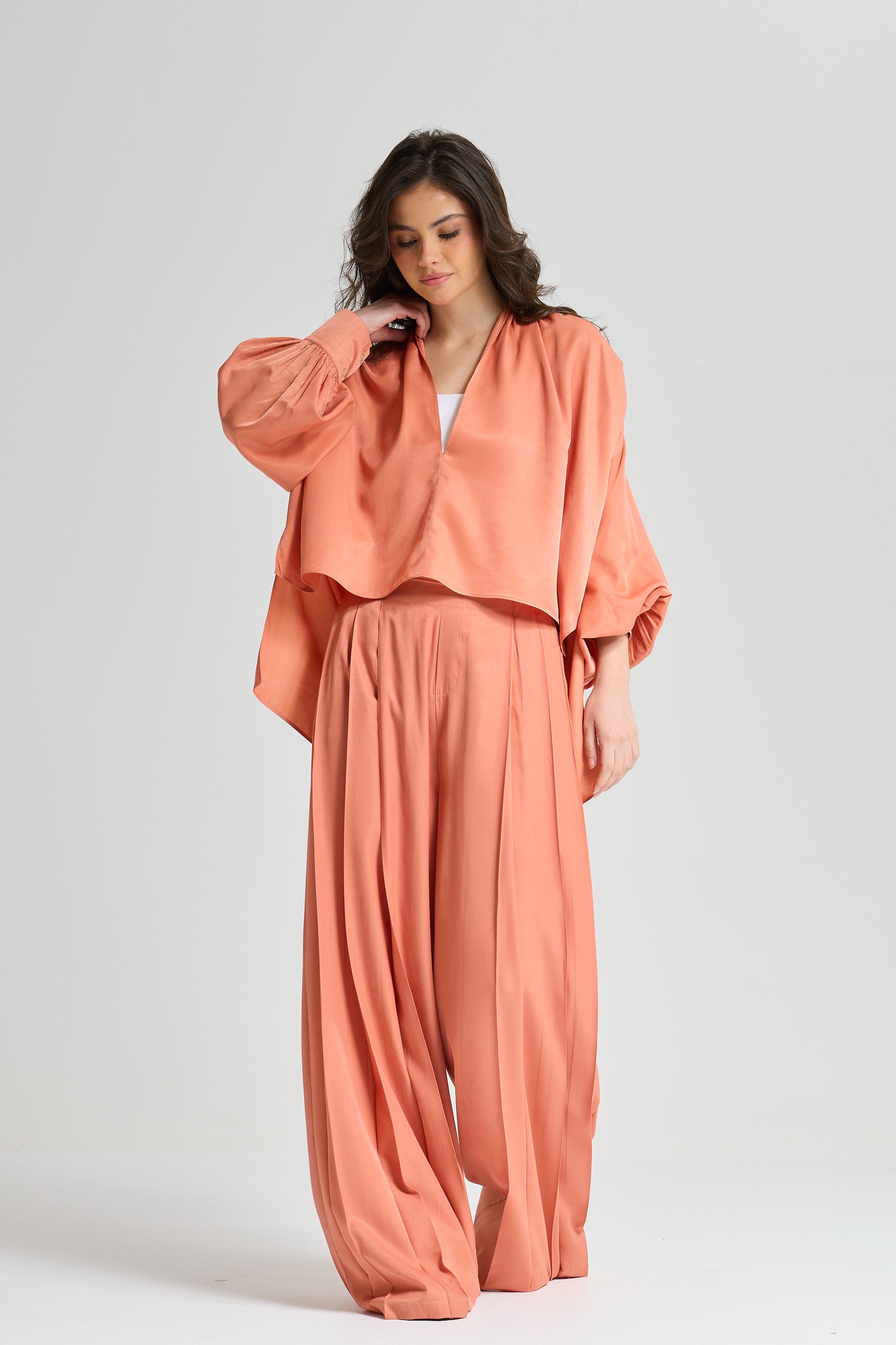 Soft Balloon Sleeves Top In Peach