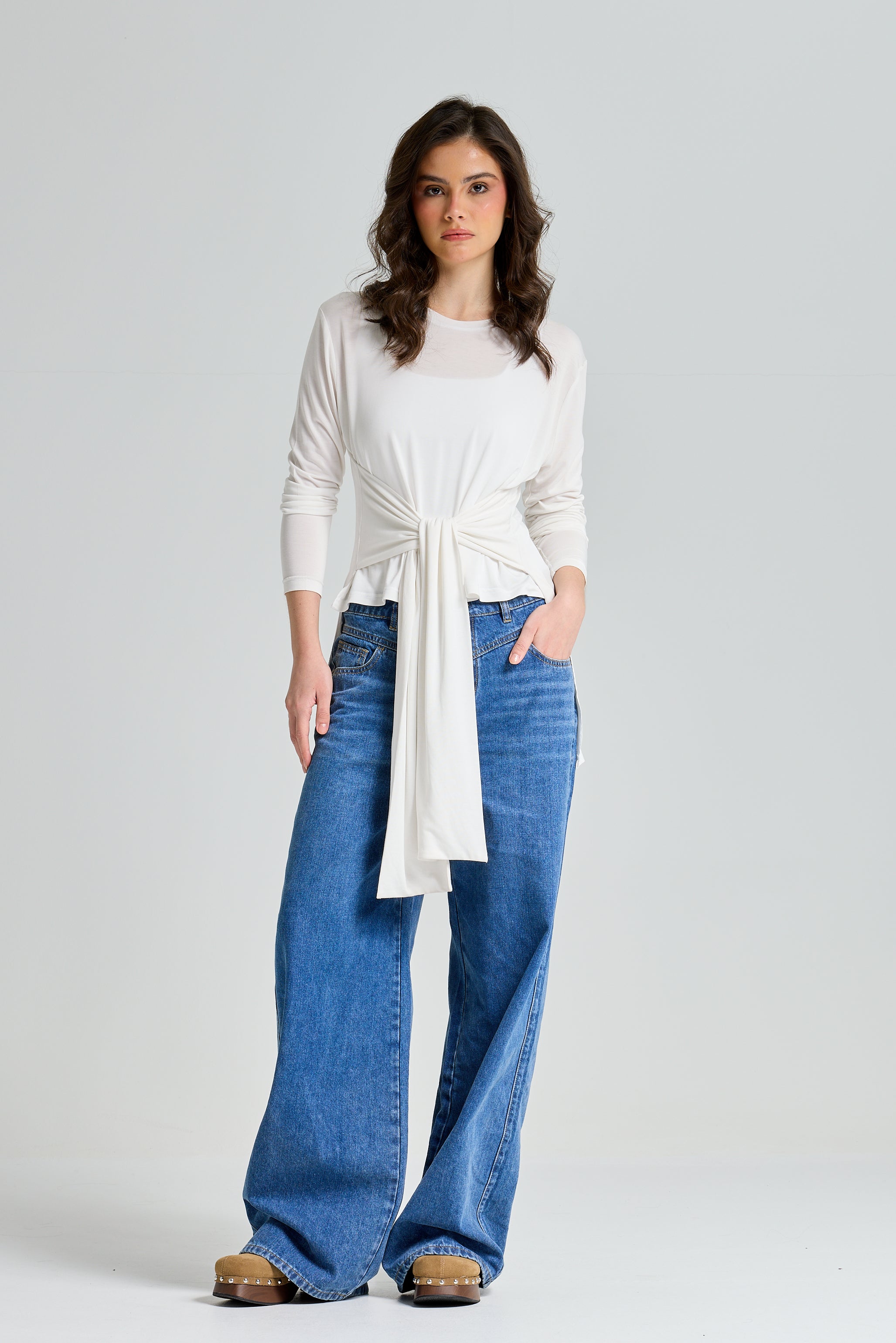 Belted High Low Top In White