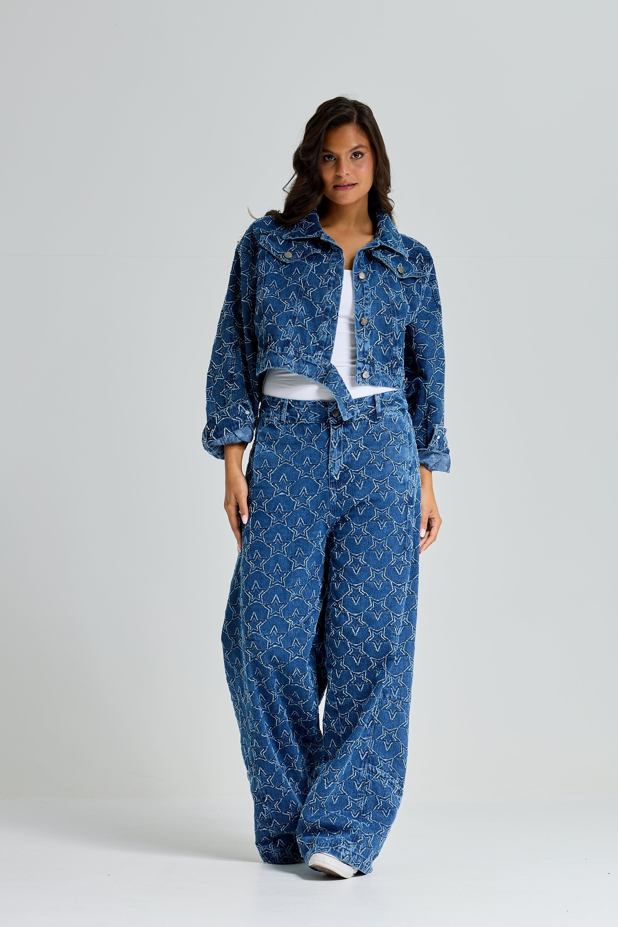 Stars Denim Cropped Jacket
