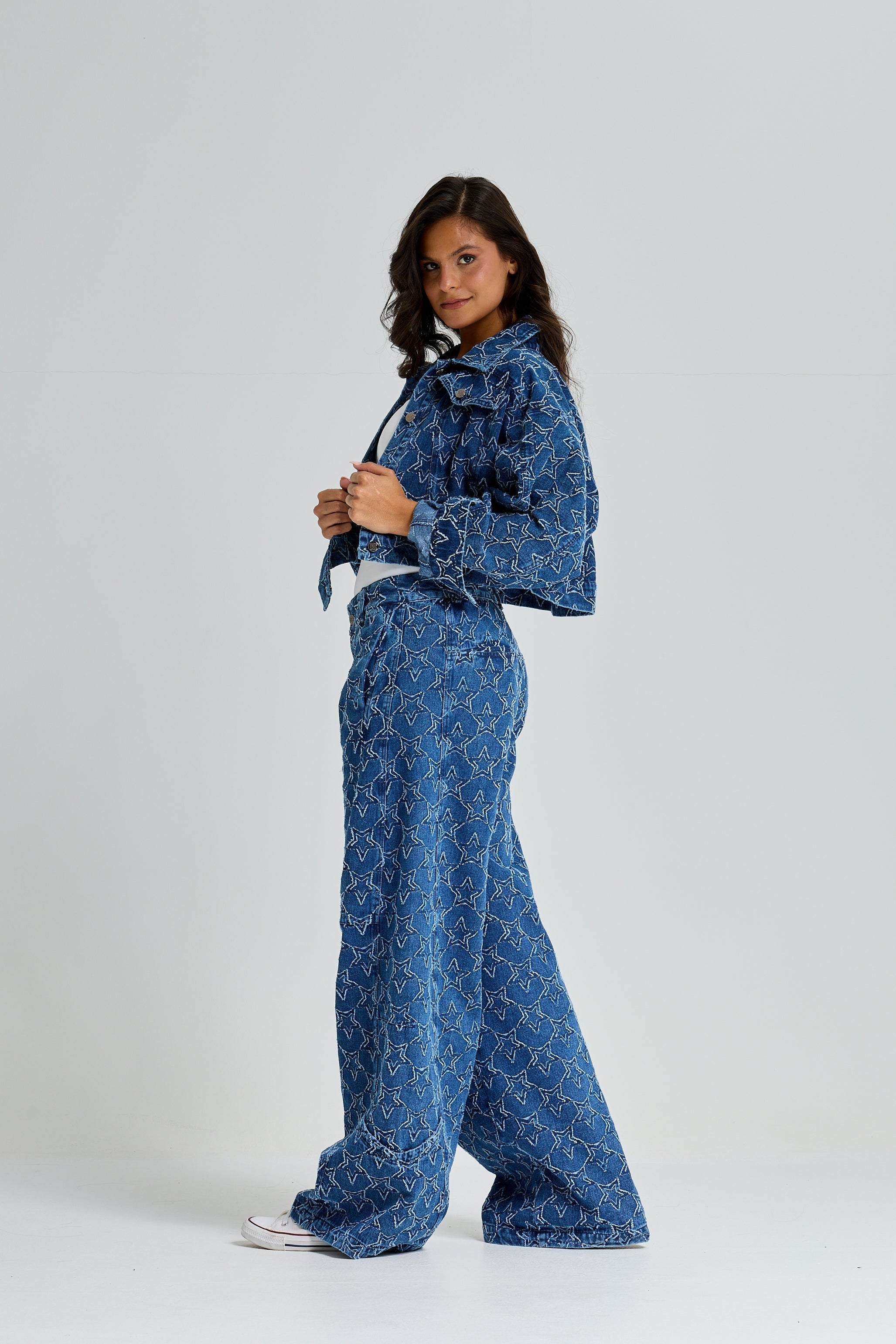 Stars Denim Cropped Jacket