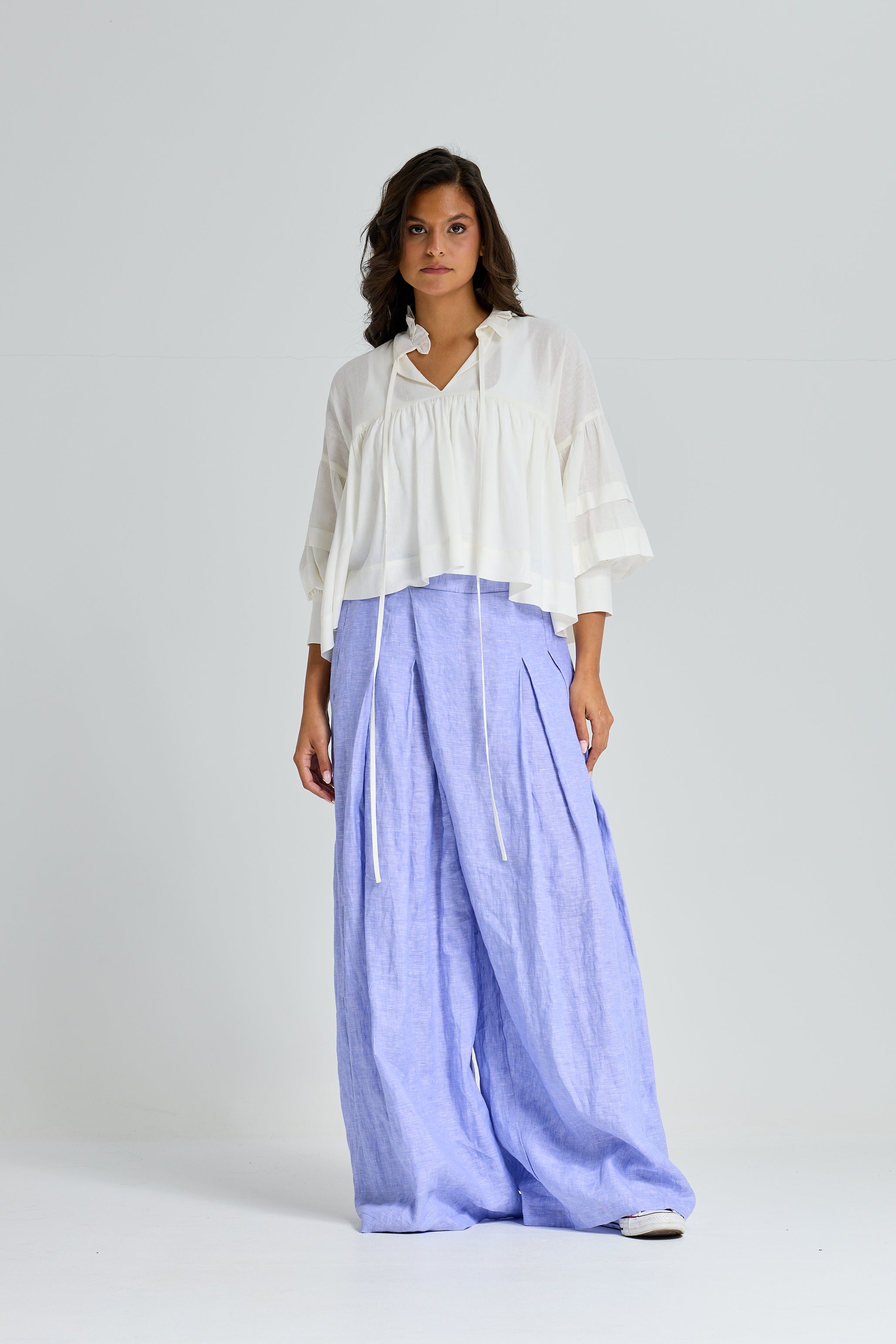 Linen Balloon Sleeves Top In Off White