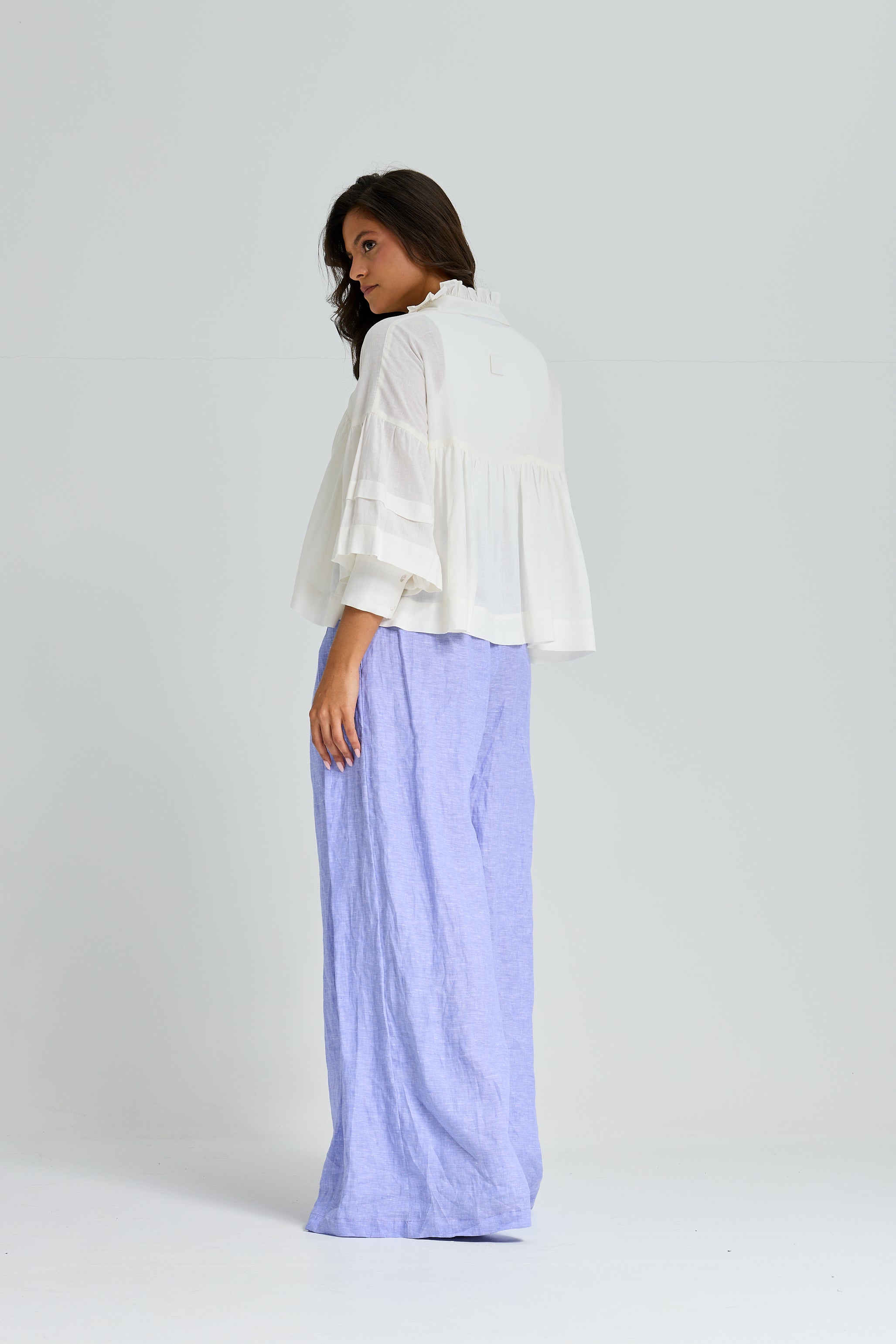 Linen Balloon Sleeves Top In Off White