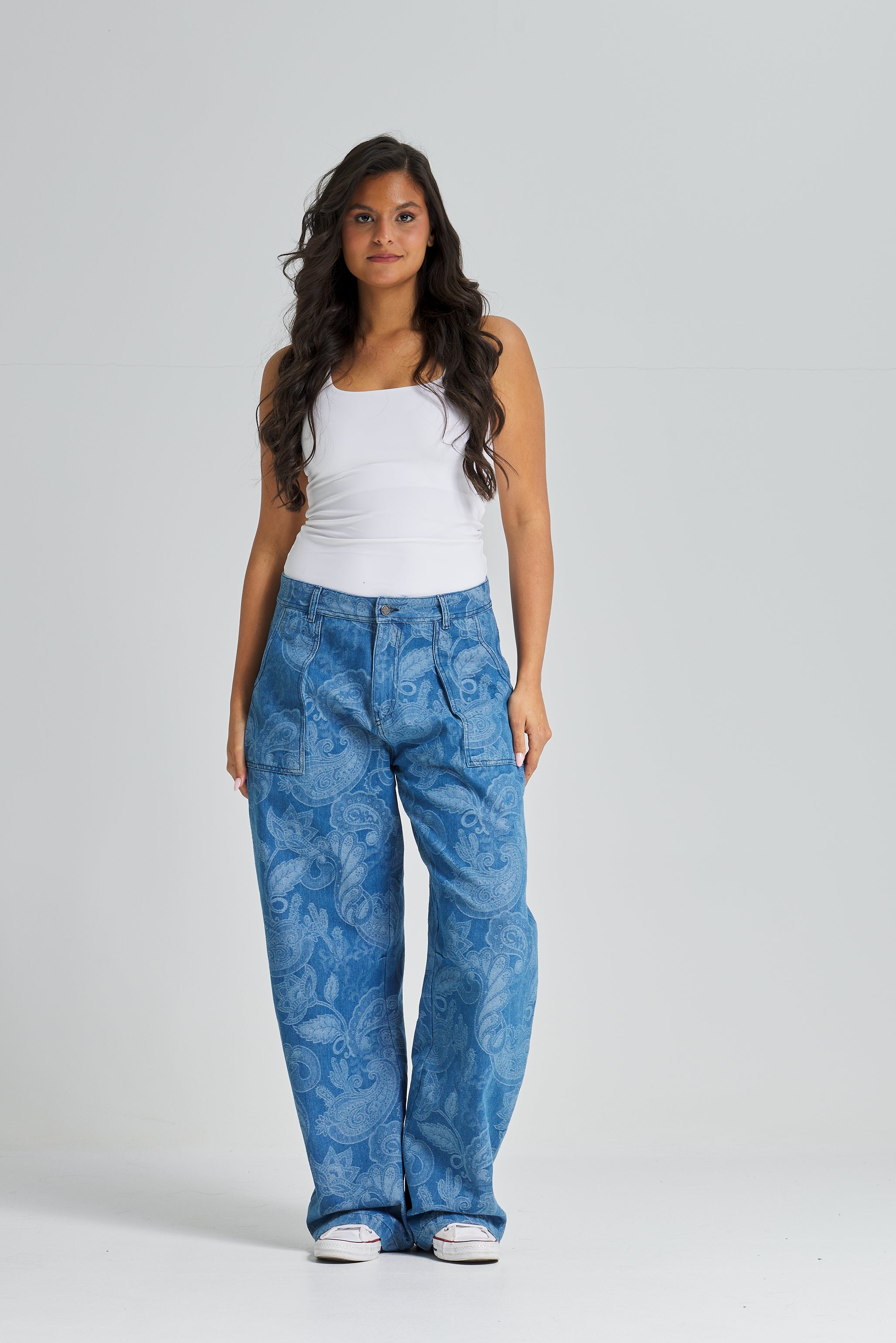 Big Paisely Wide Leg Denim Pants