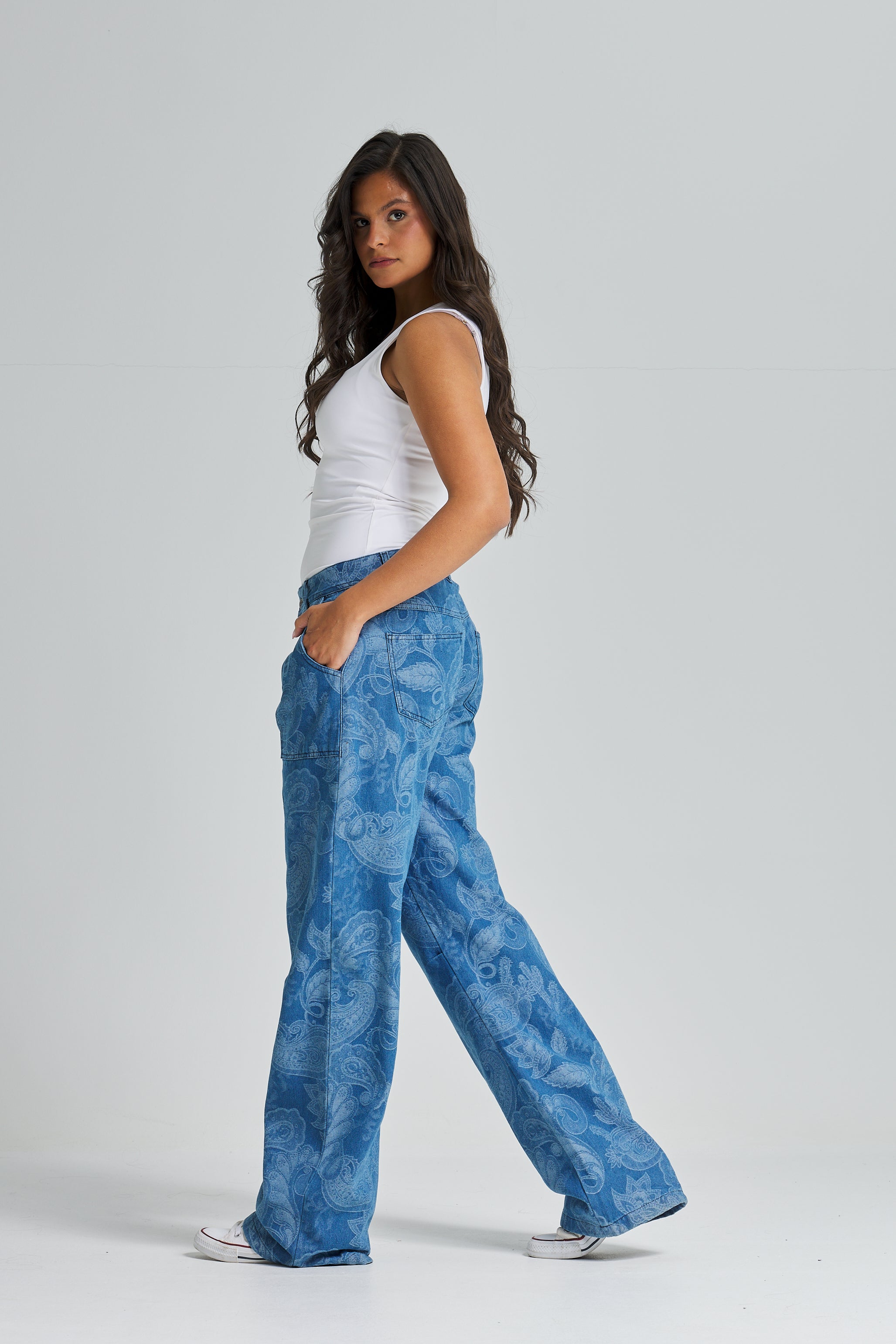 Big Paisely Wide Leg Denim Pants