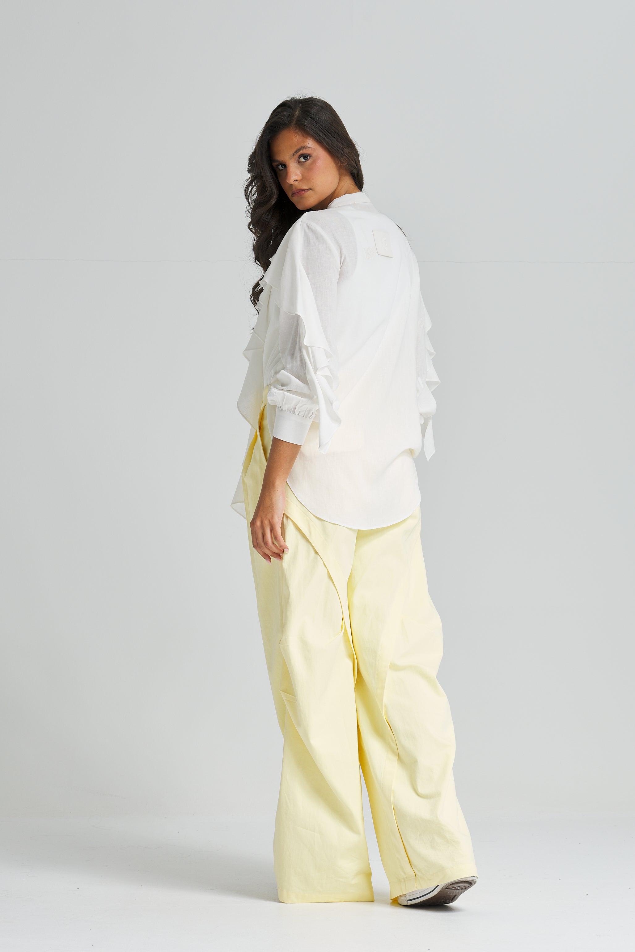 Linen Ruffle Top In Off White
