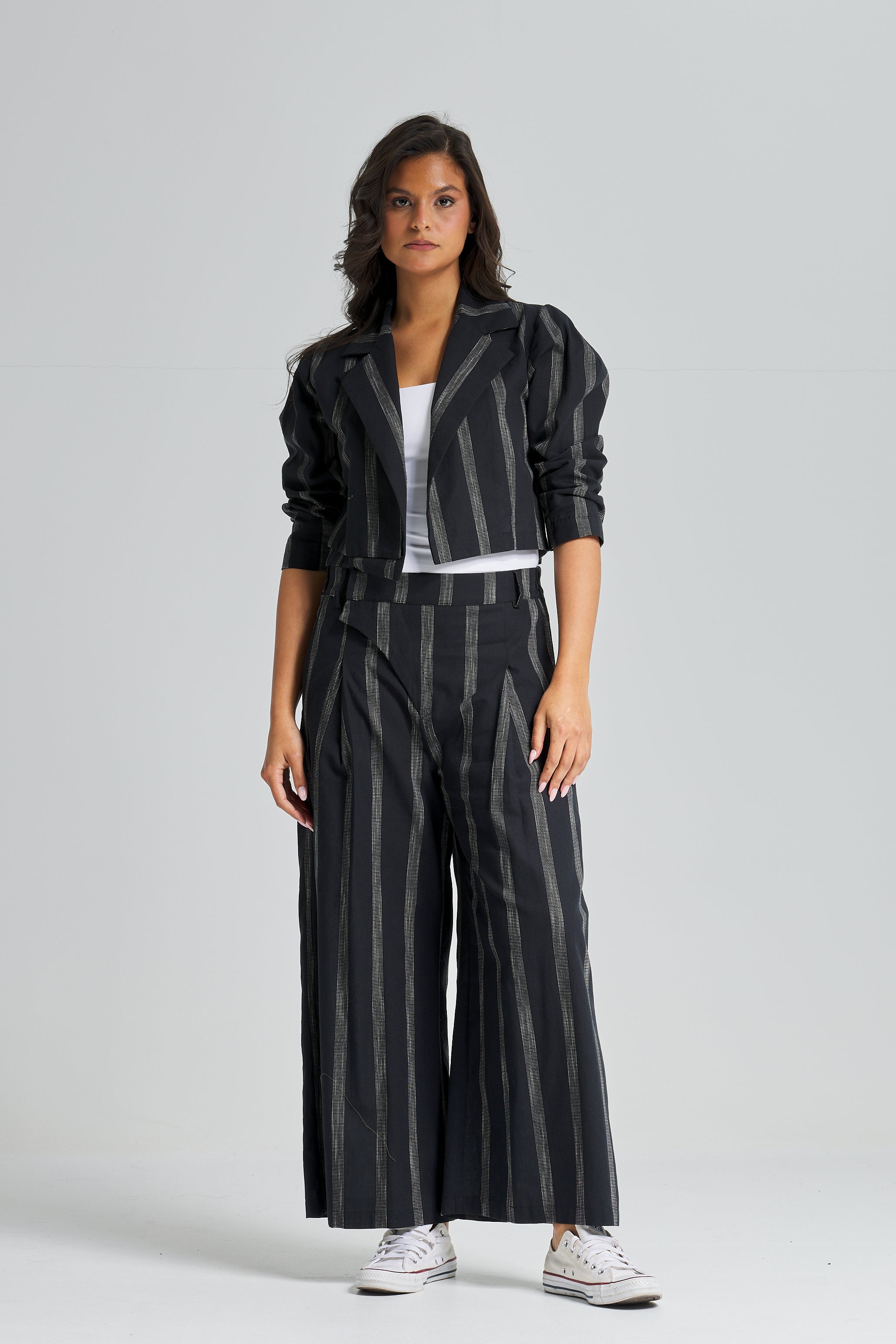 Striped Cropped Linen Jacket