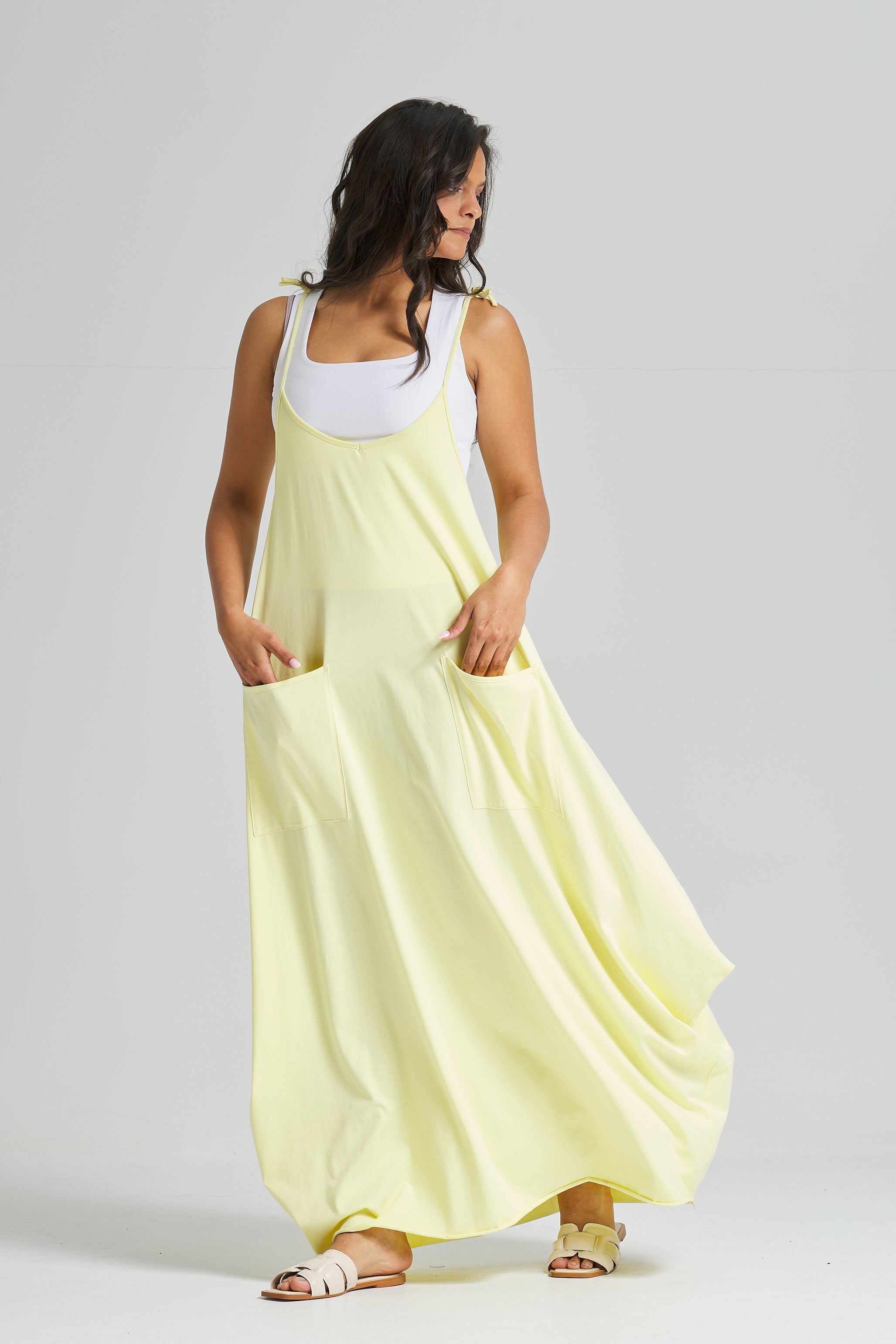 Strap Cotton Dress In Yellow