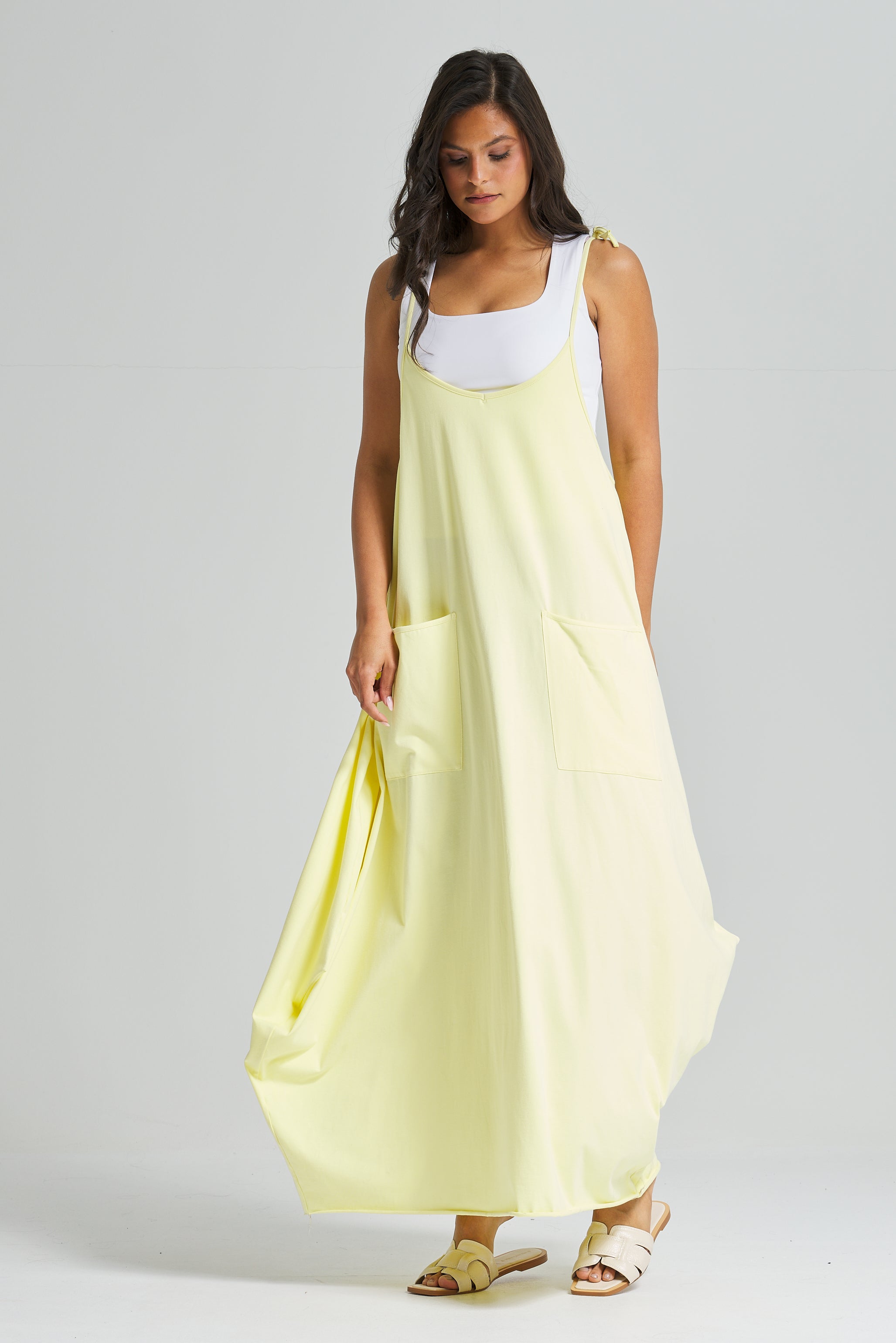 Strap Cotton Dress In Yellow