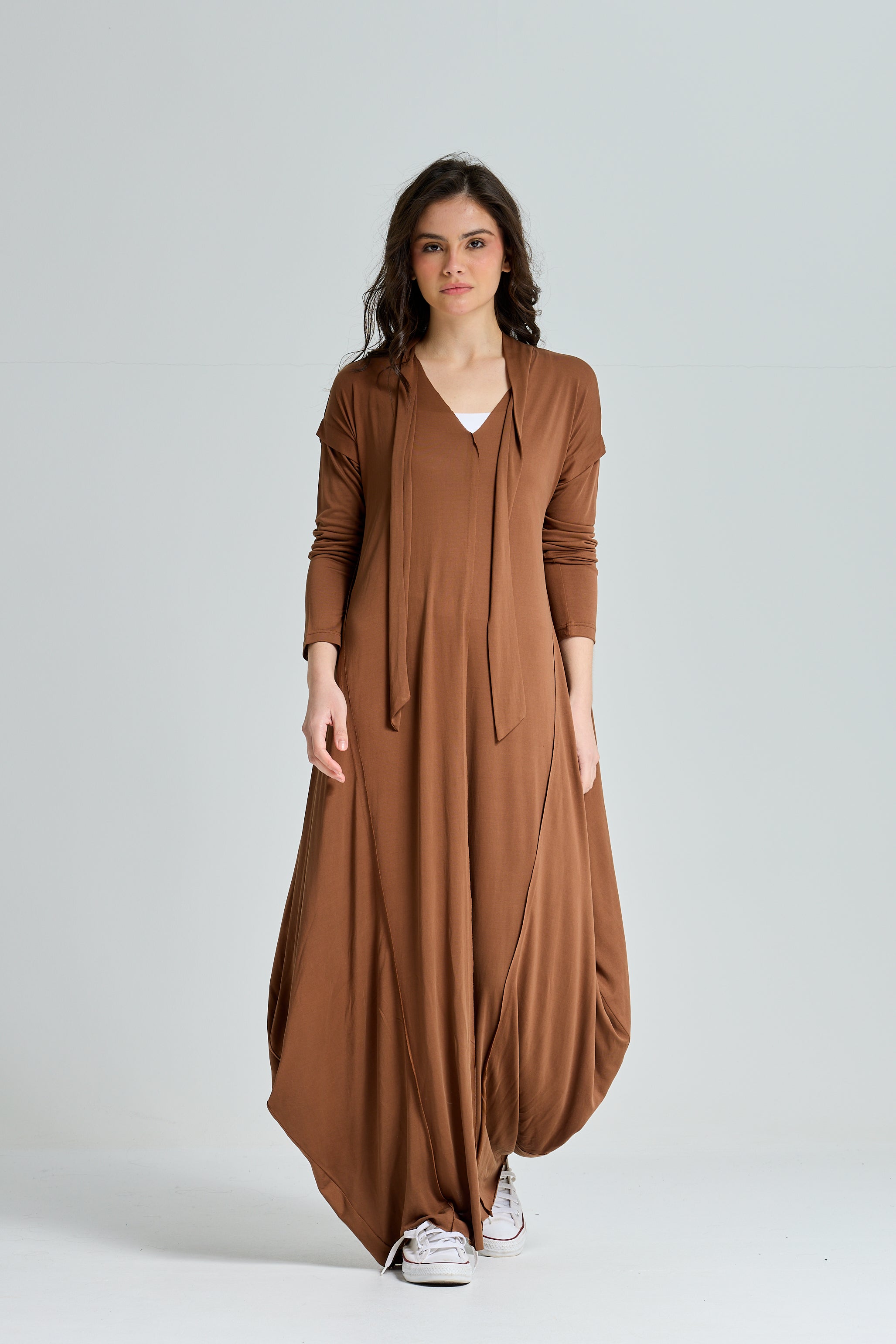 Patchwork Lycra Dress In Brown