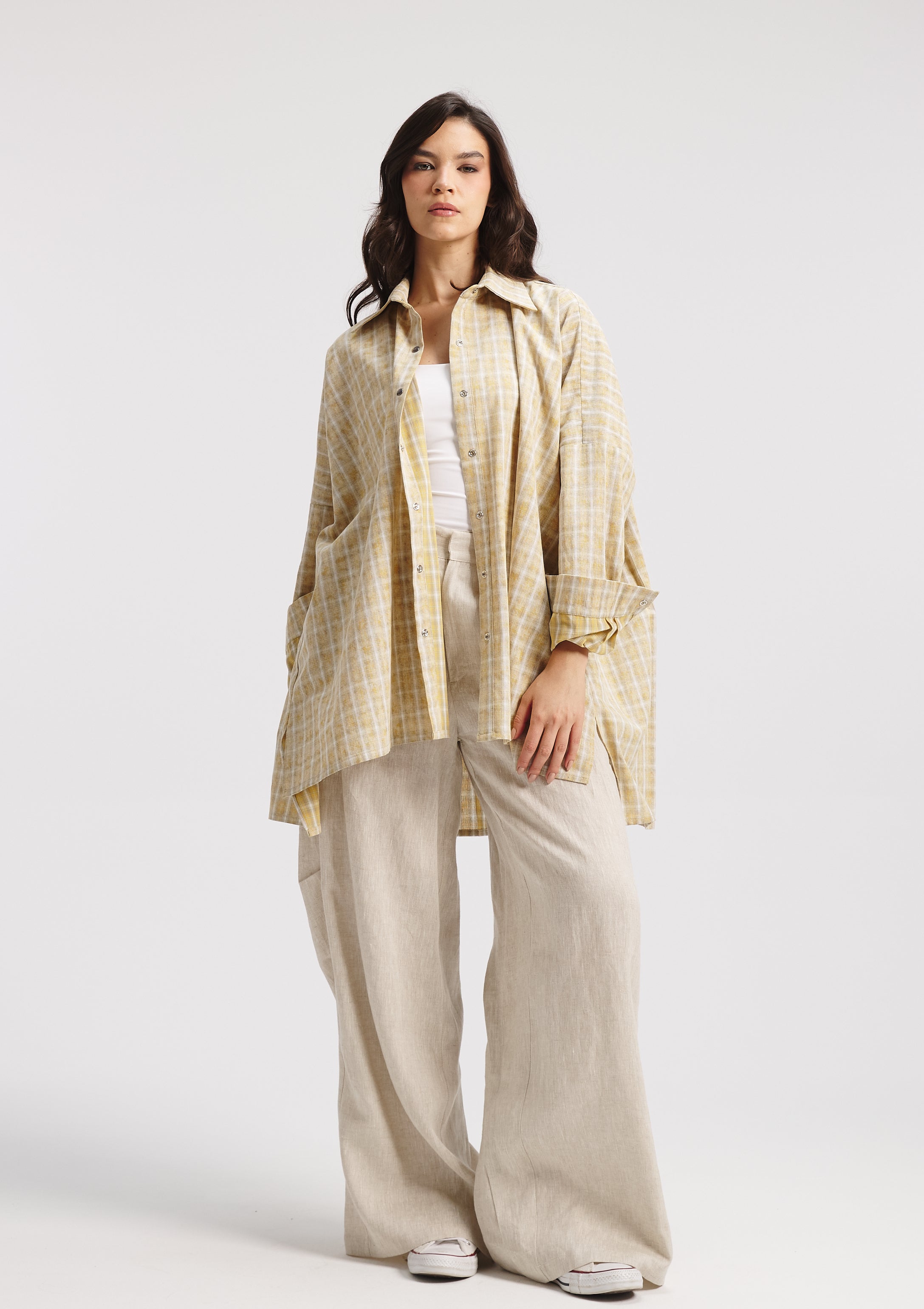 Oversize Pleaded Yellow Shirt