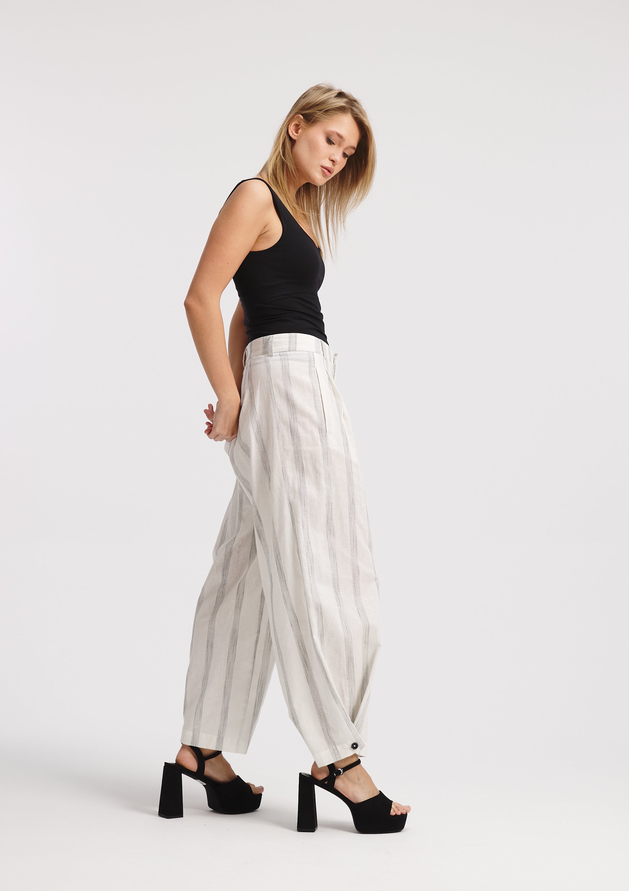 Striped Linen Wide Leg Classic Pants