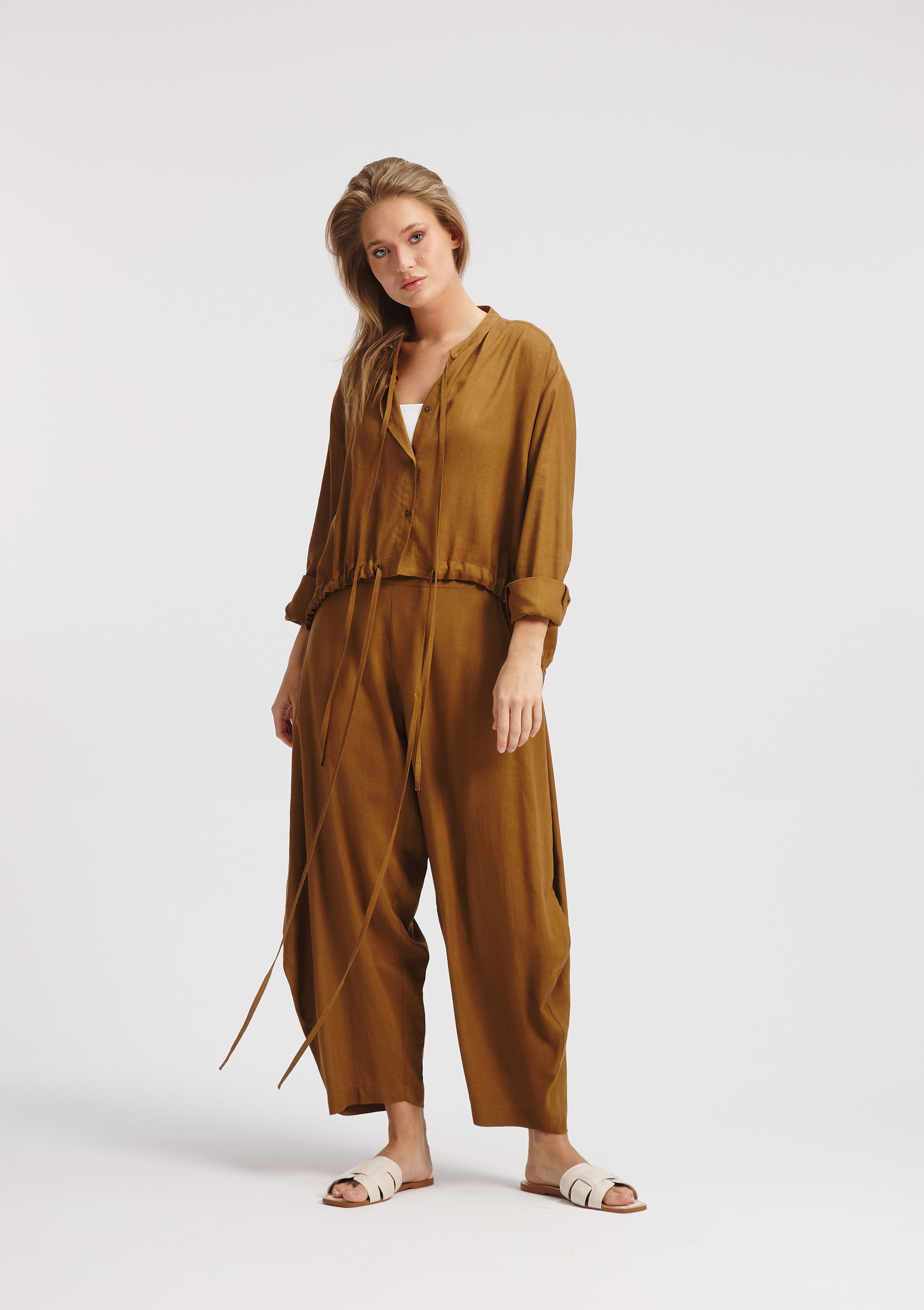 Rounded Hem Linen Oversize Shirt