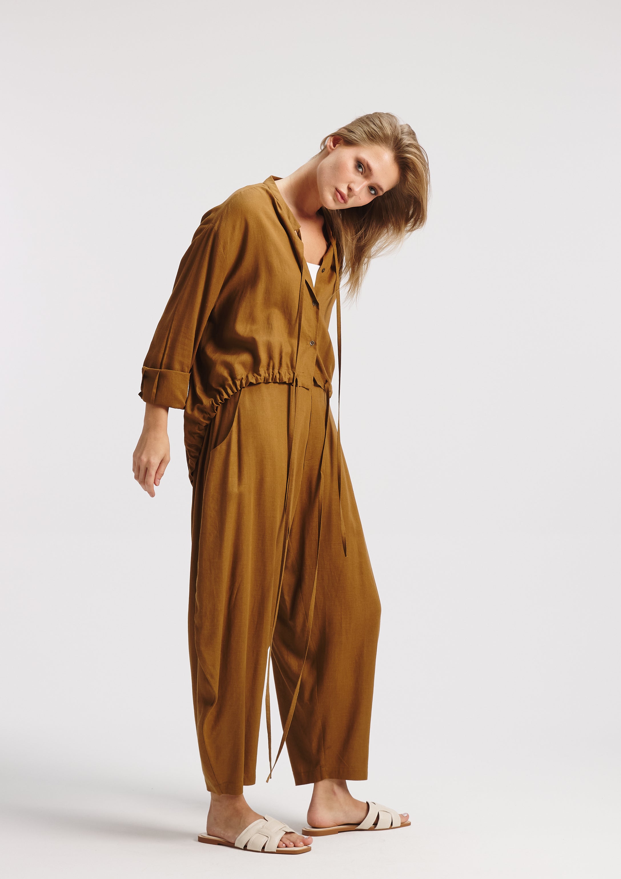 Rounded Hem Linen Oversize Shirt